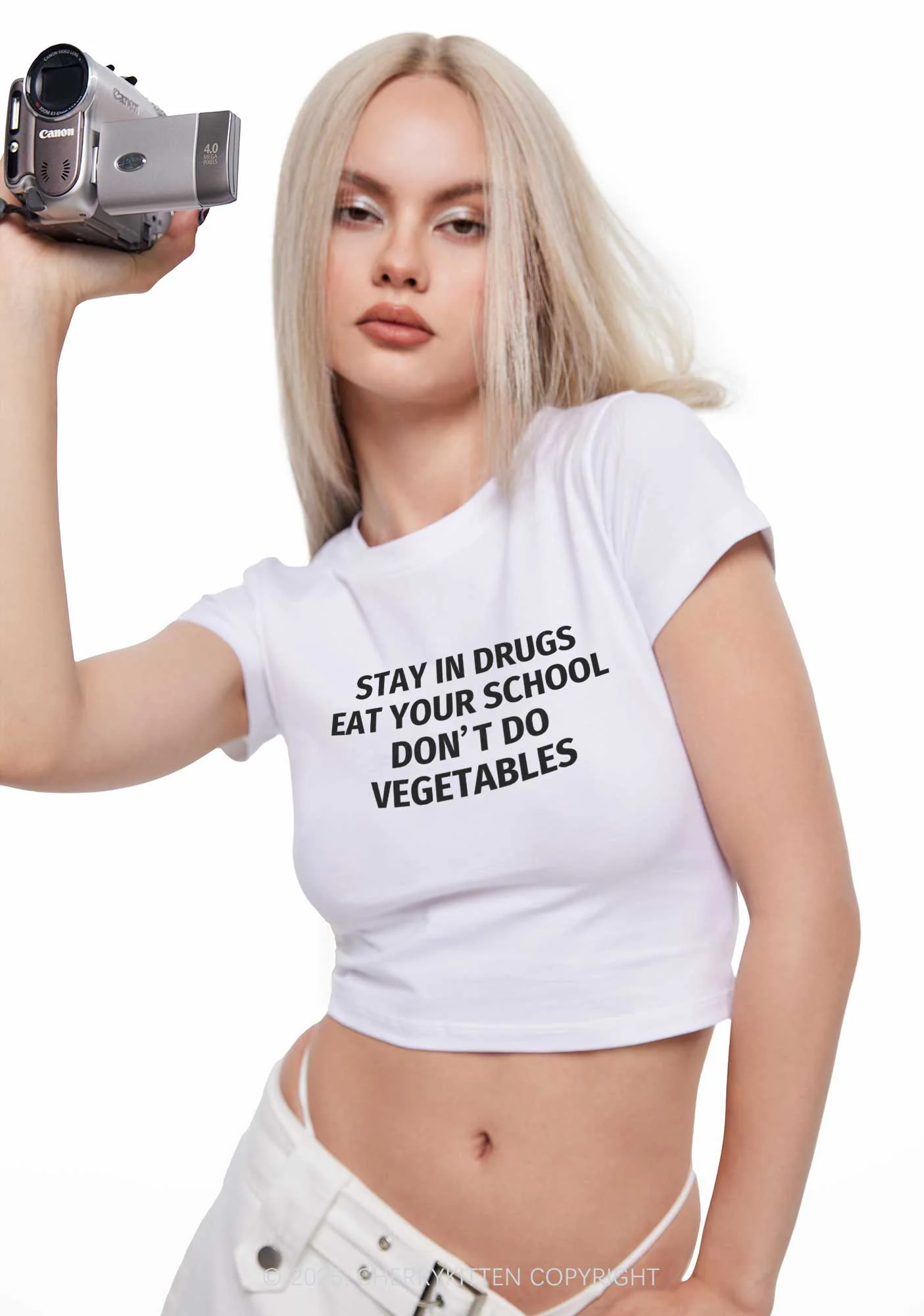 Stay In Drxgs Y2K Baby Tee Cherrykitten - Image 3
