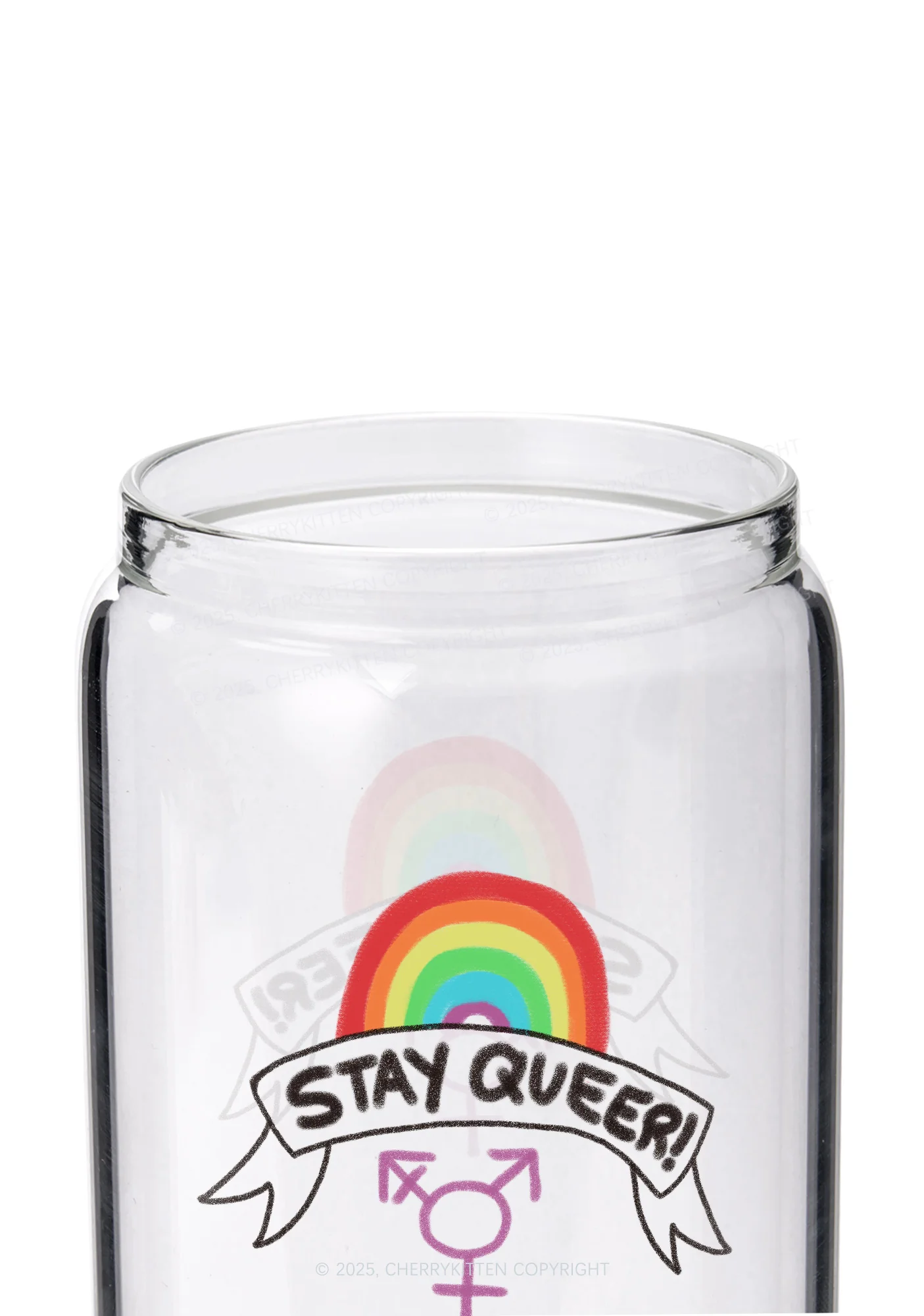 Stay Queer  Pride Y2K Printed Glass Cup Cherrykitten - Image 3