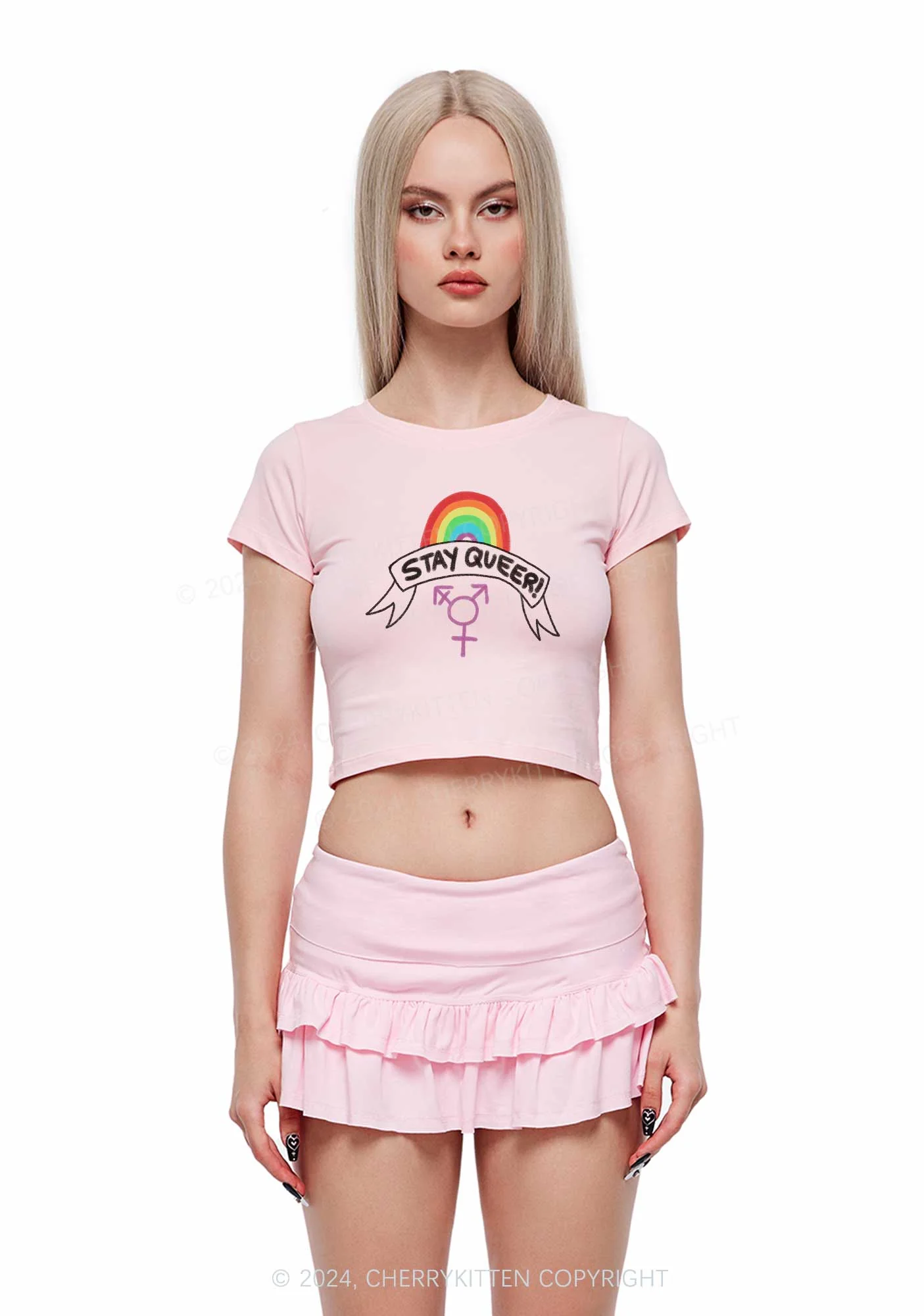 Stay Queer Y2K Baby Tee Cherrykitten - Image 4