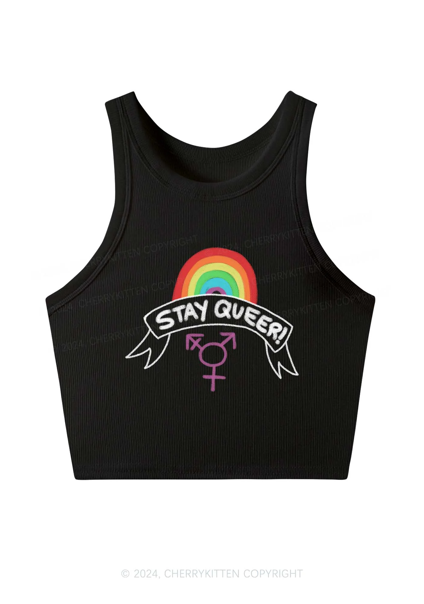 Stay Queer Y2K Crop Tank Top Cherrykitten - Image 2