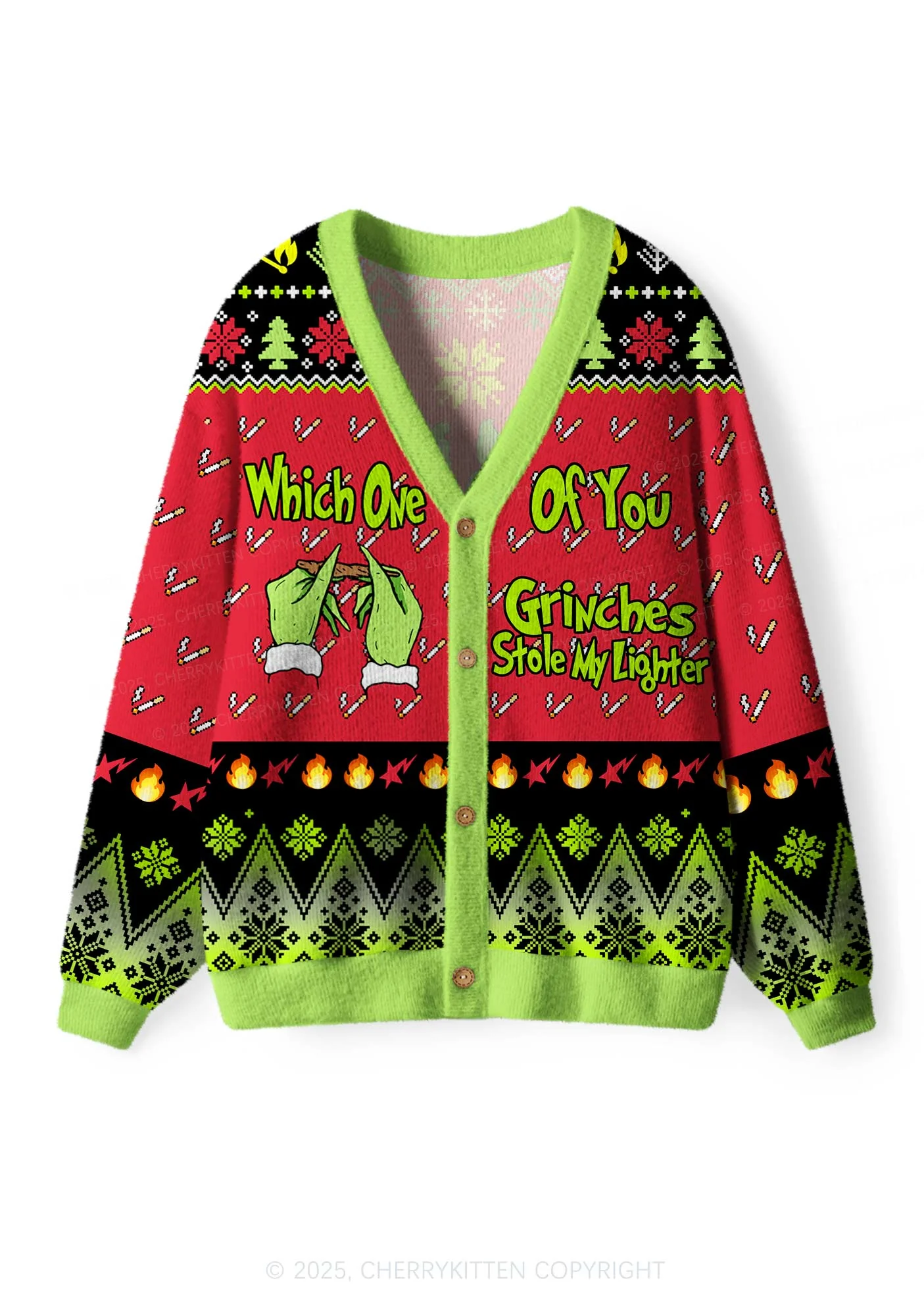 Stole My Lighter Y2K Christmas Cardigan Knit Sweatshirt Cherrykitten - Image 2