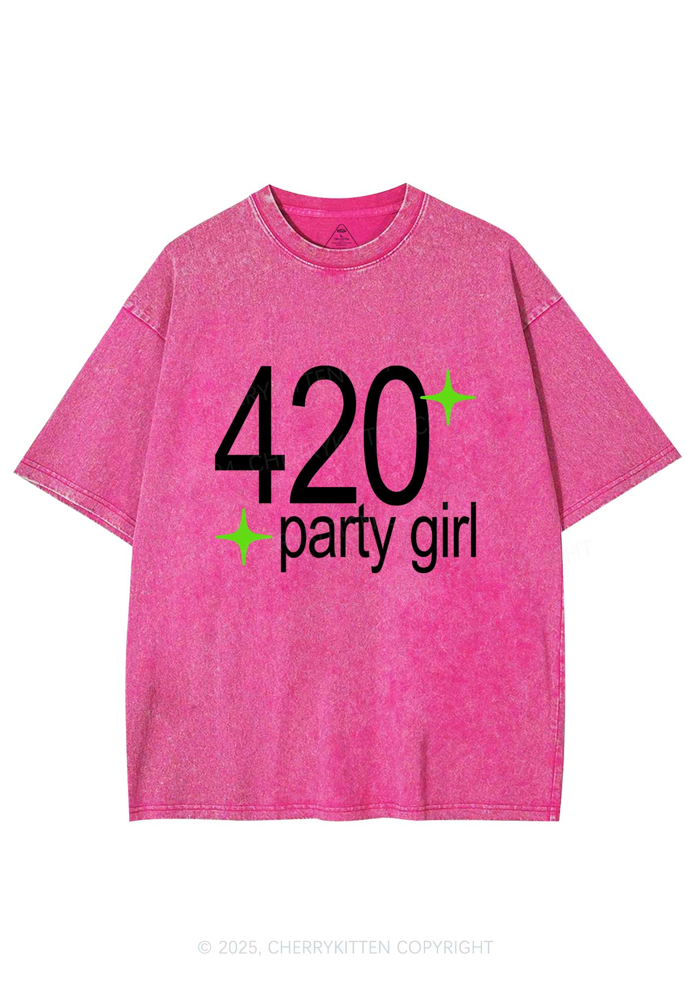 Stoned Party Girl Y2K Shirts Washed Tee Cherrykitten - Image 3