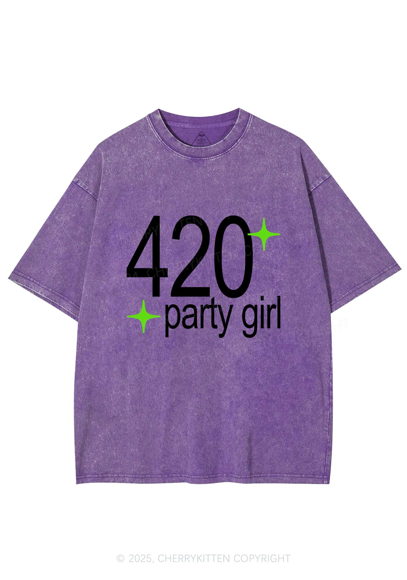 Stoned Party Girl Y2K Shirts Washed Tee Cherrykitten - Image 4