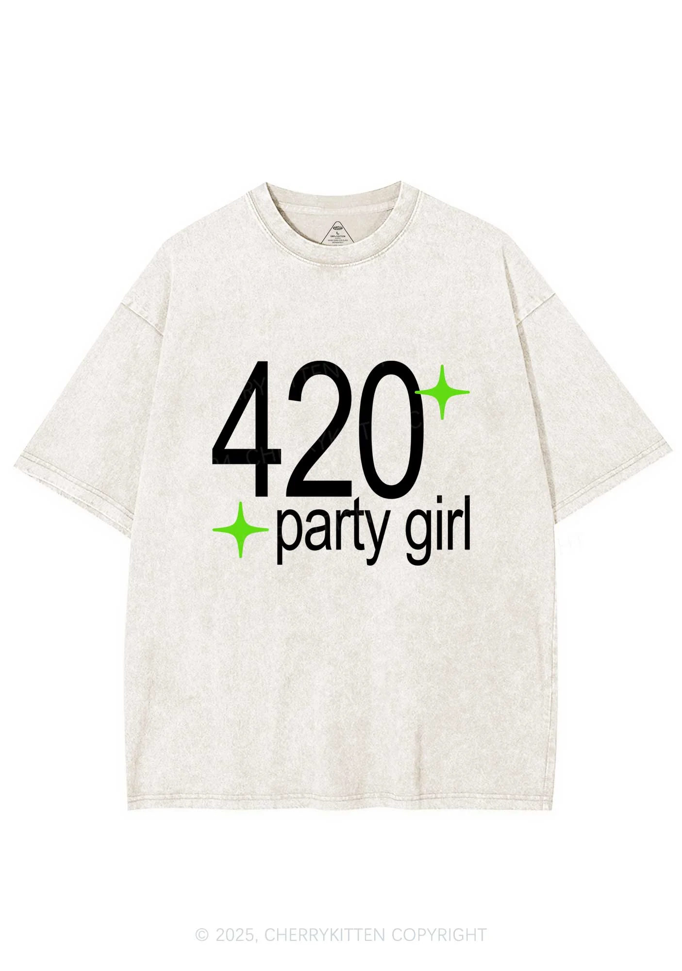 Stoned Party Girl Y2K Shirts Washed Tee Cherrykitten - Image 5
