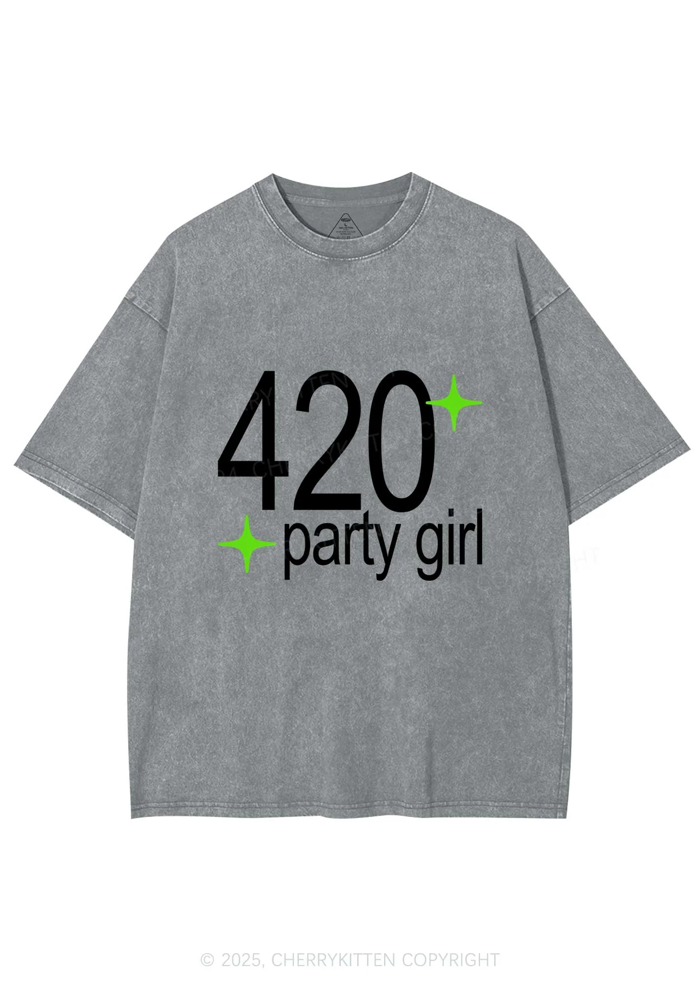 Stoned Party Girl Y2K Shirts Washed Tee Cherrykitten - Image 7