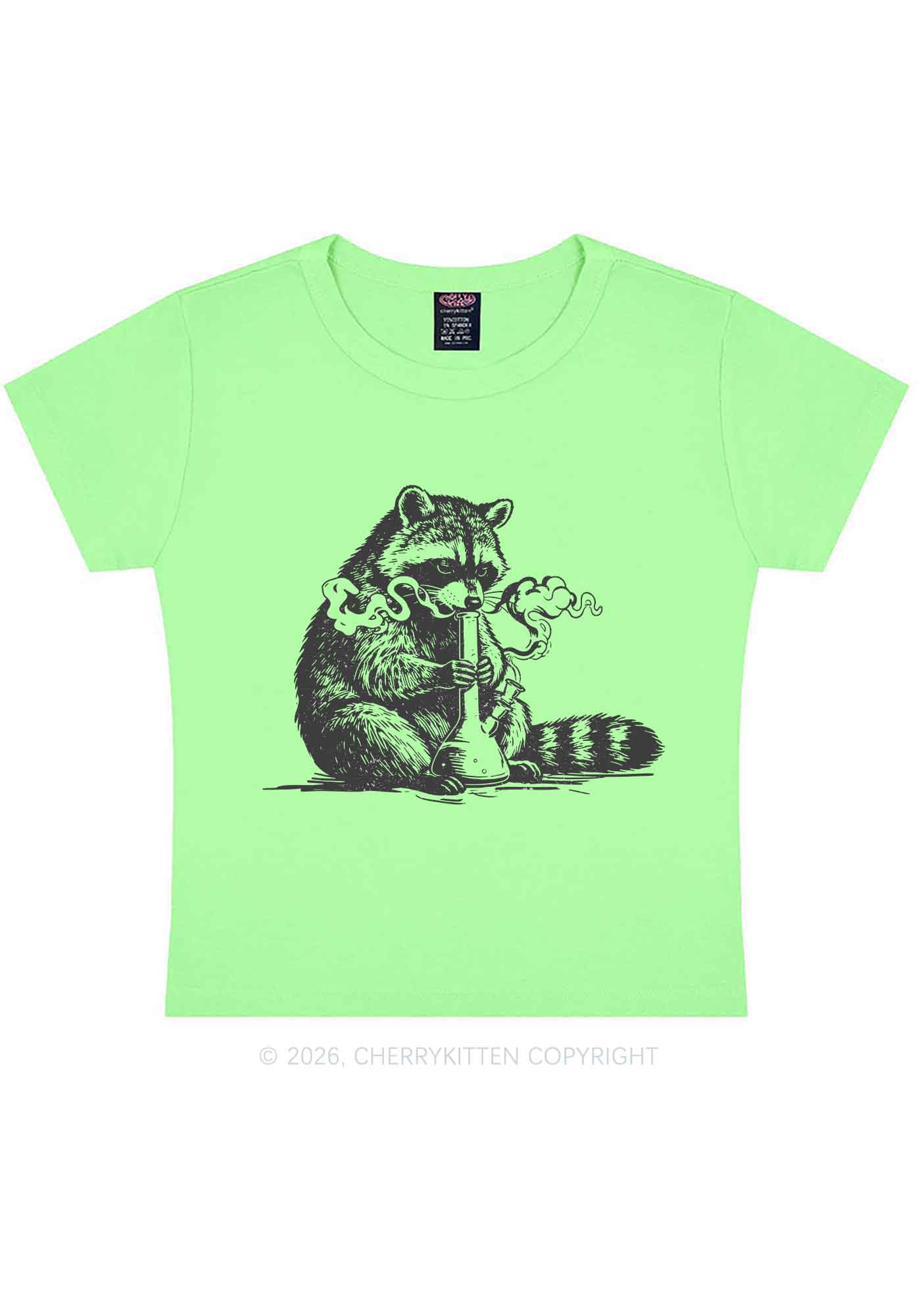 Stoned Raccoon Y2K Baby Tee Cherrykitten - Image 12