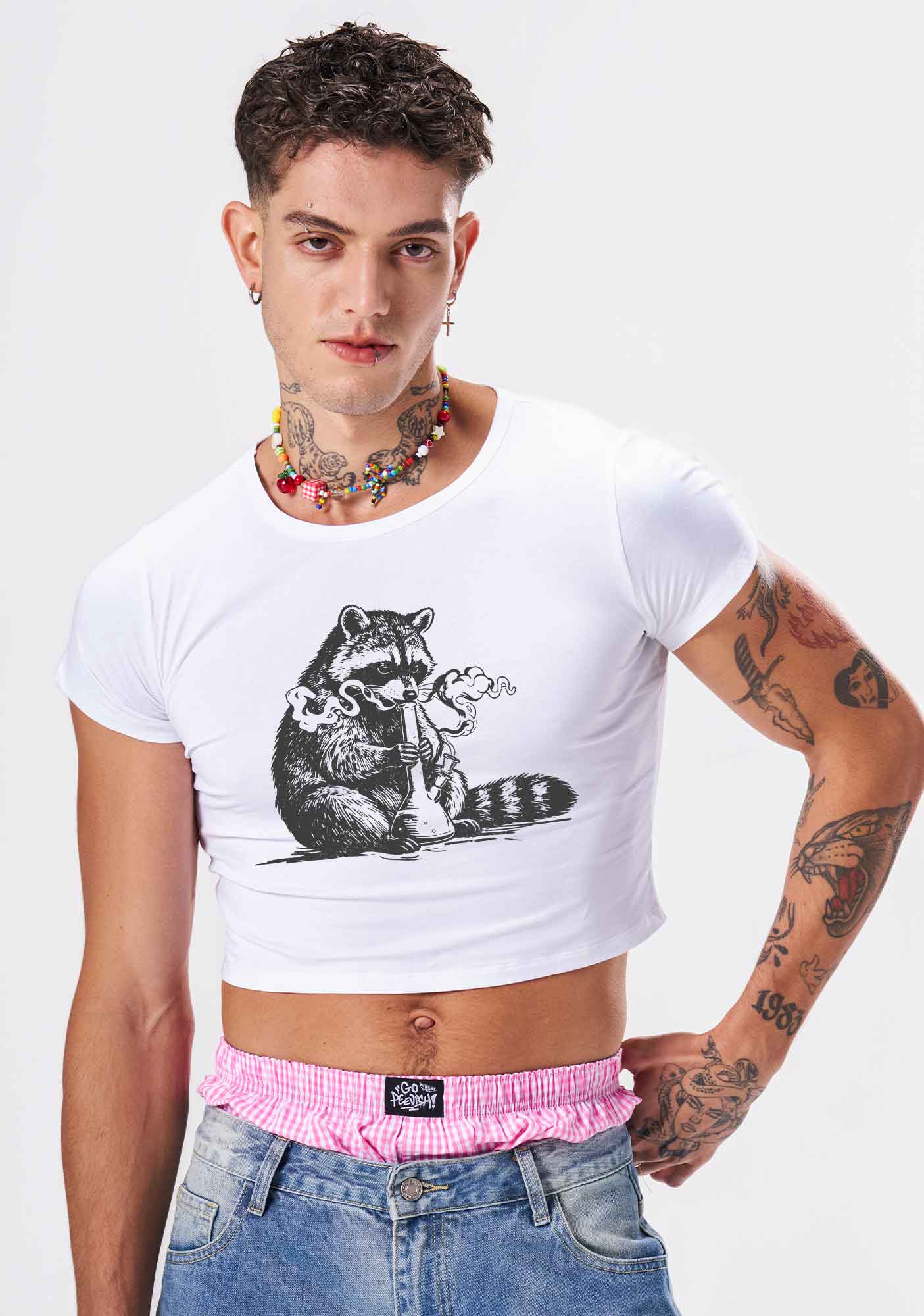 Stoned Raccoon Y2K Baby Tee Cherrykitten - Image 2