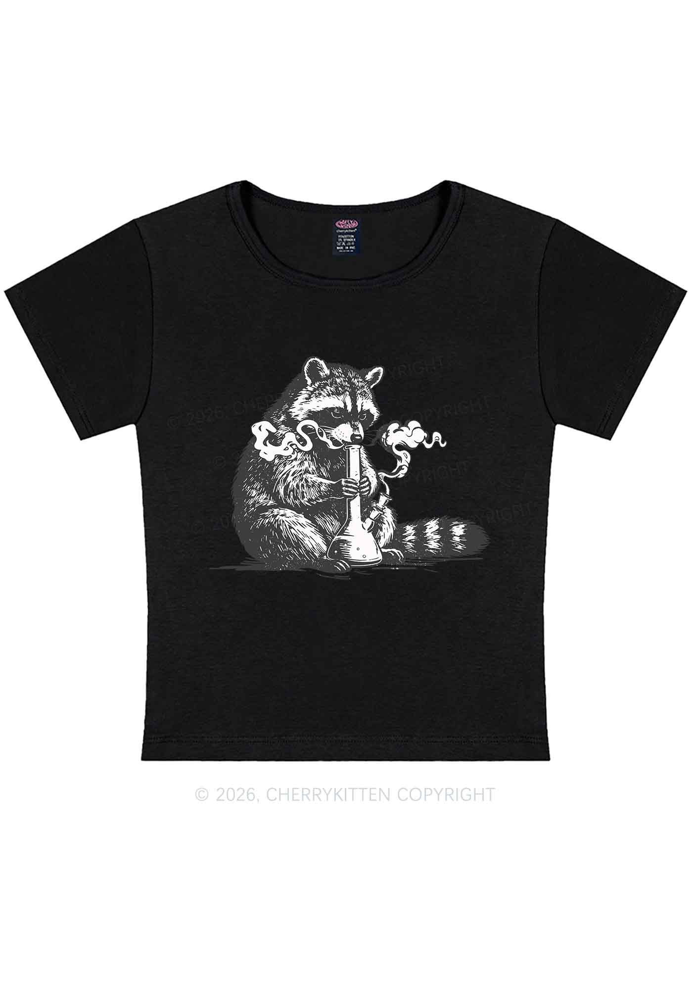 Stoned Raccoon Y2K Baby Tee Cherrykitten - Image 3