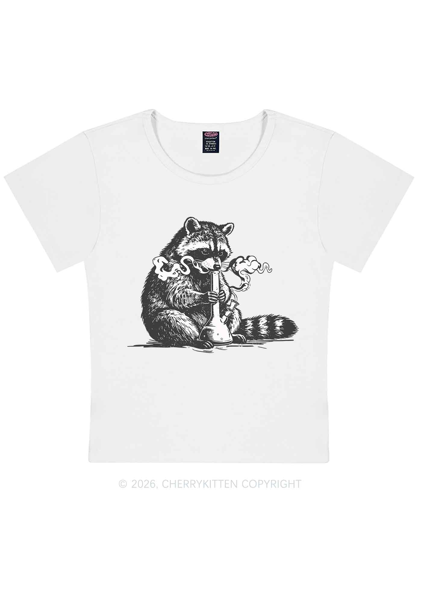 Stoned Raccoon Y2K Baby Tee Cherrykitten - Image 4