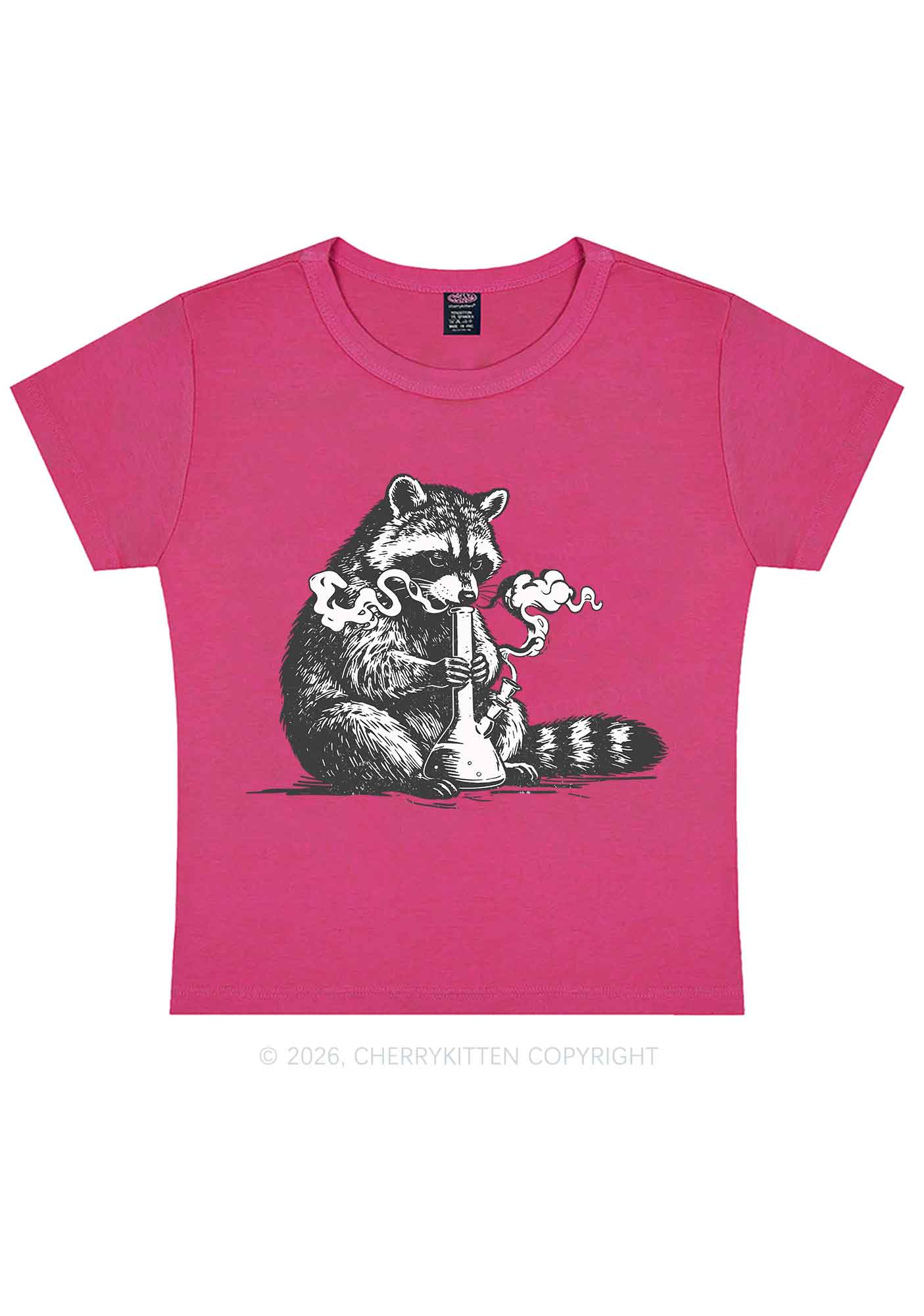 Stoned Raccoon Y2K Baby Tee Cherrykitten - Image 6