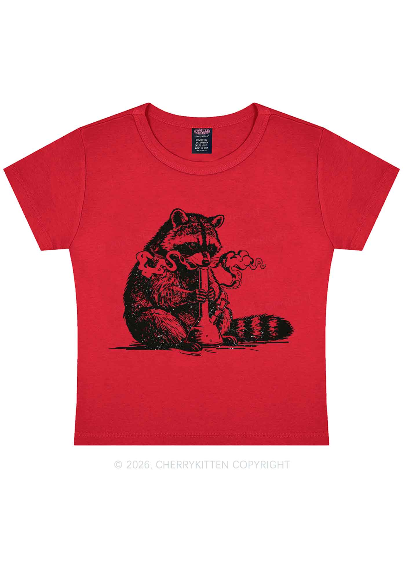 Stoned Raccoon Y2K Baby Tee Cherrykitten - Image 7