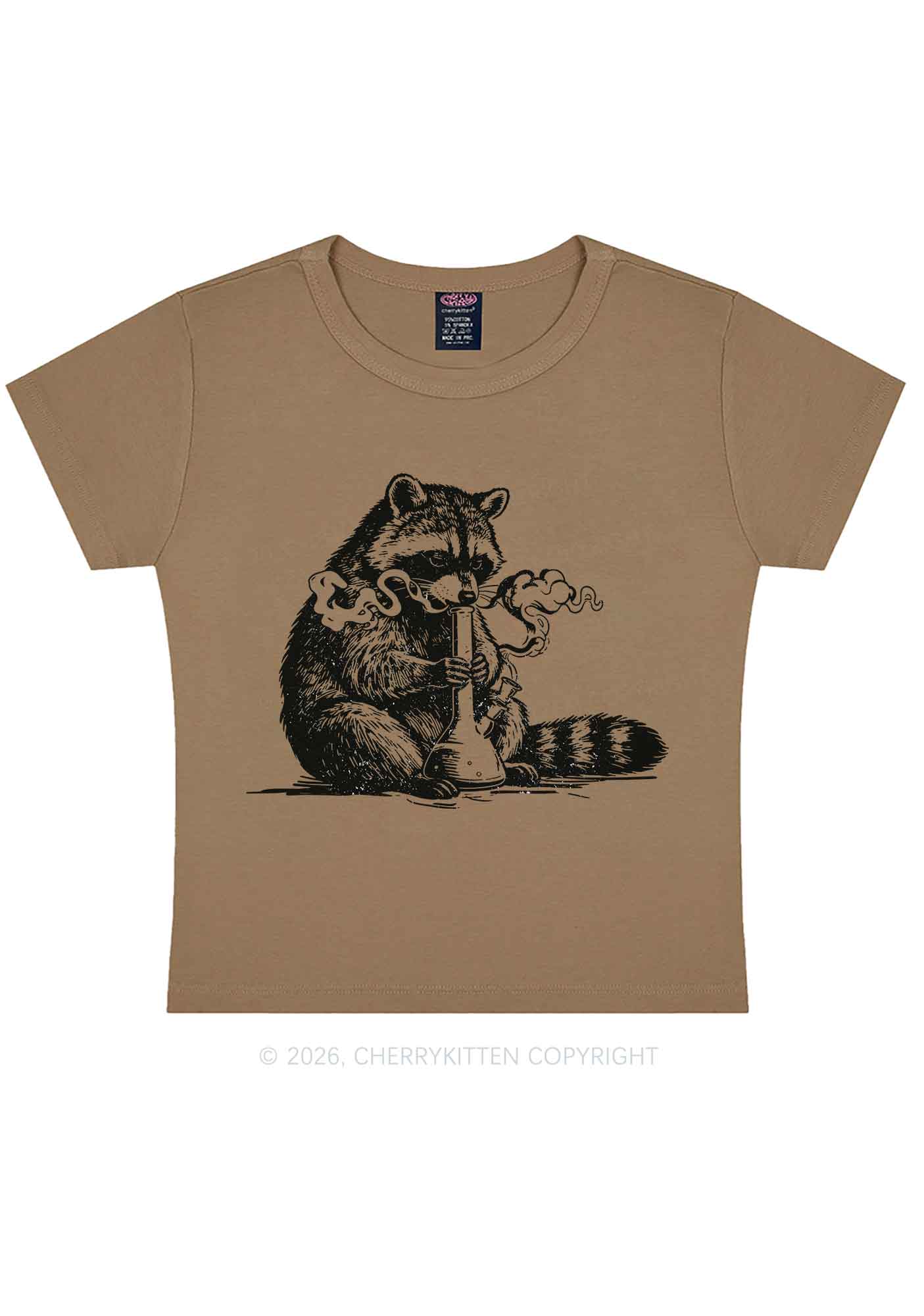 Stoned Raccoon Y2K Baby Tee Cherrykitten - Image 9