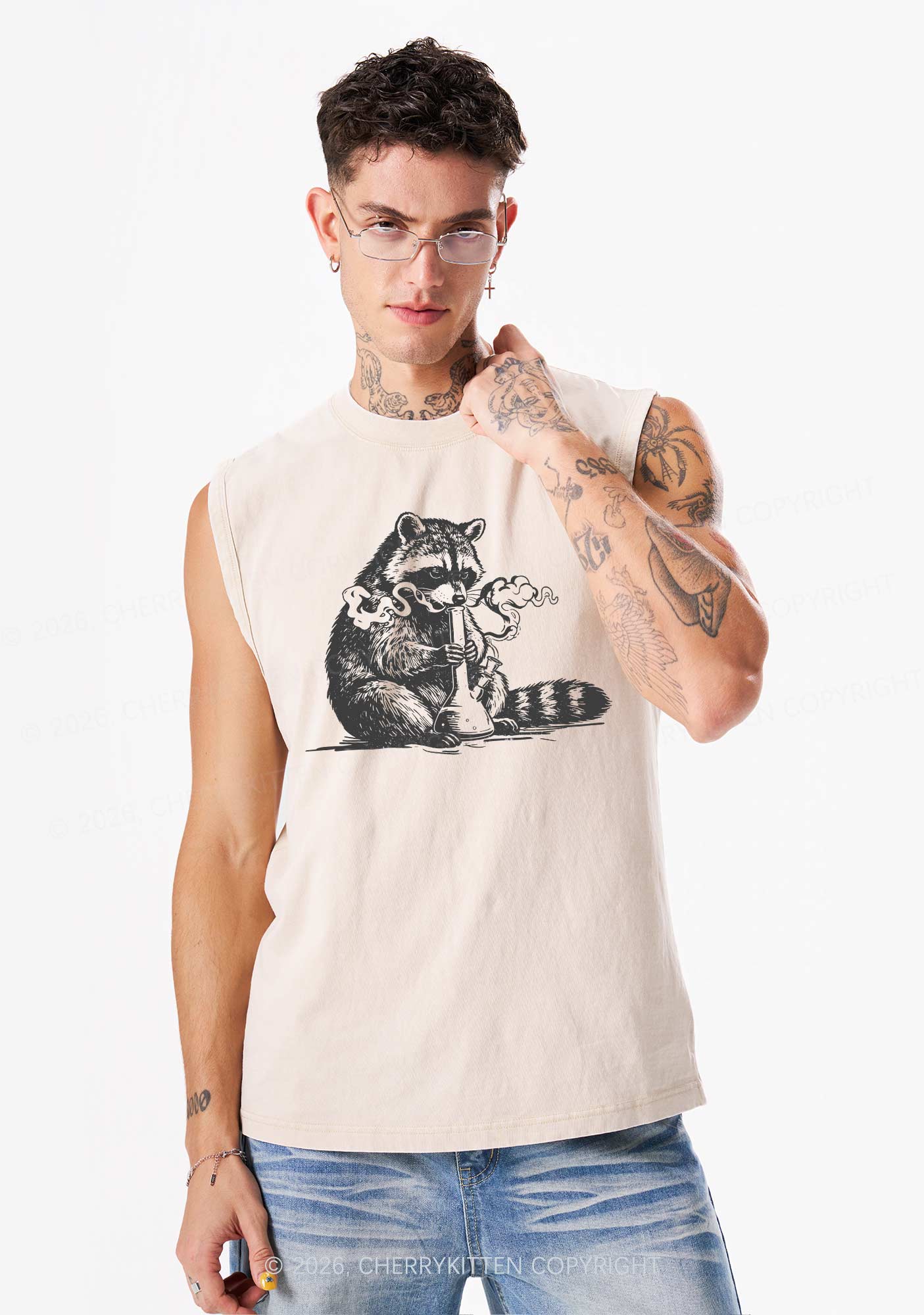 Stoned Raccoon Y2K Washed Muscle Tank Cherrykitten - Image 2