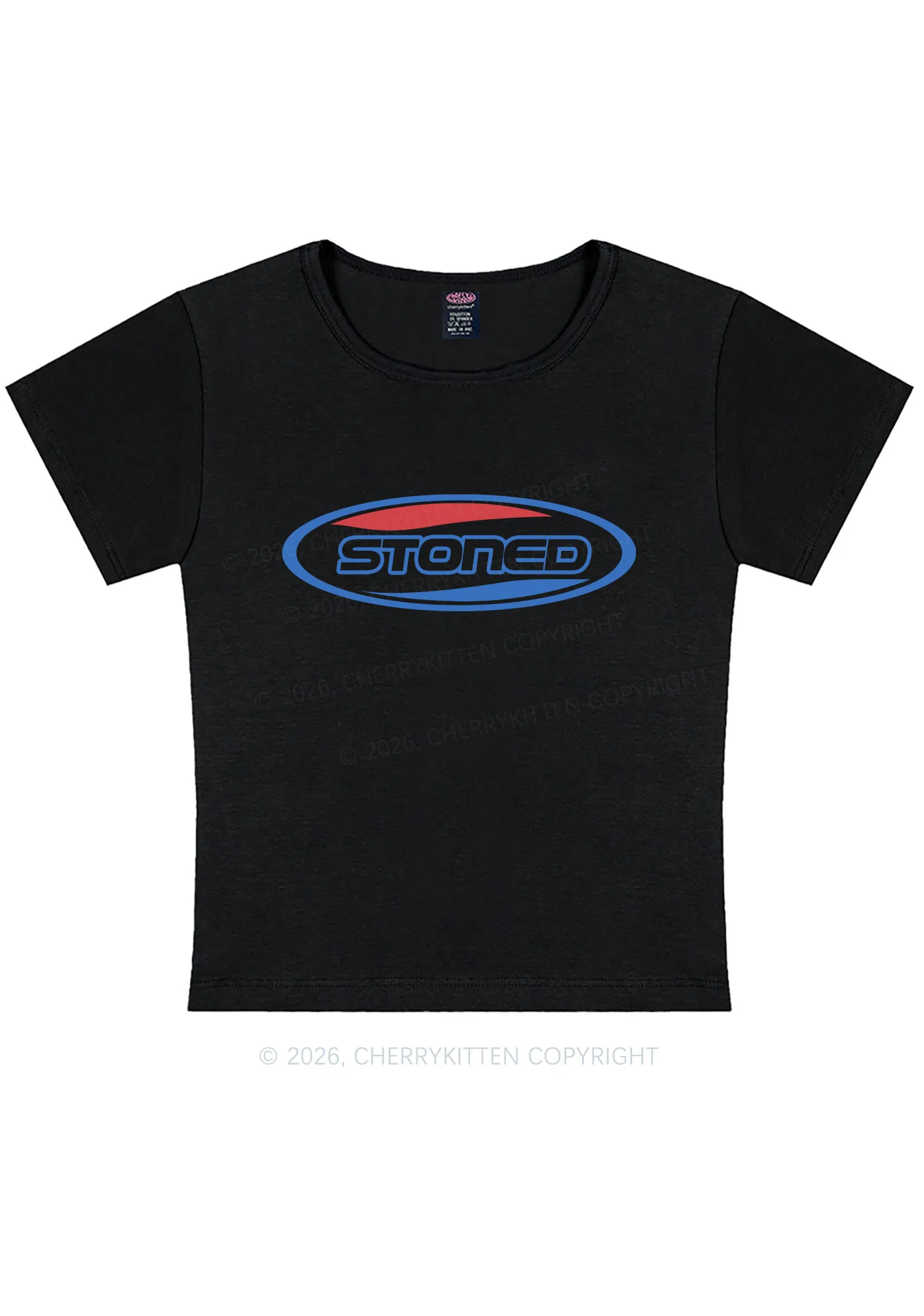 Stoned Slogan Y2K Baby Tee Cherrykitten - Image 3