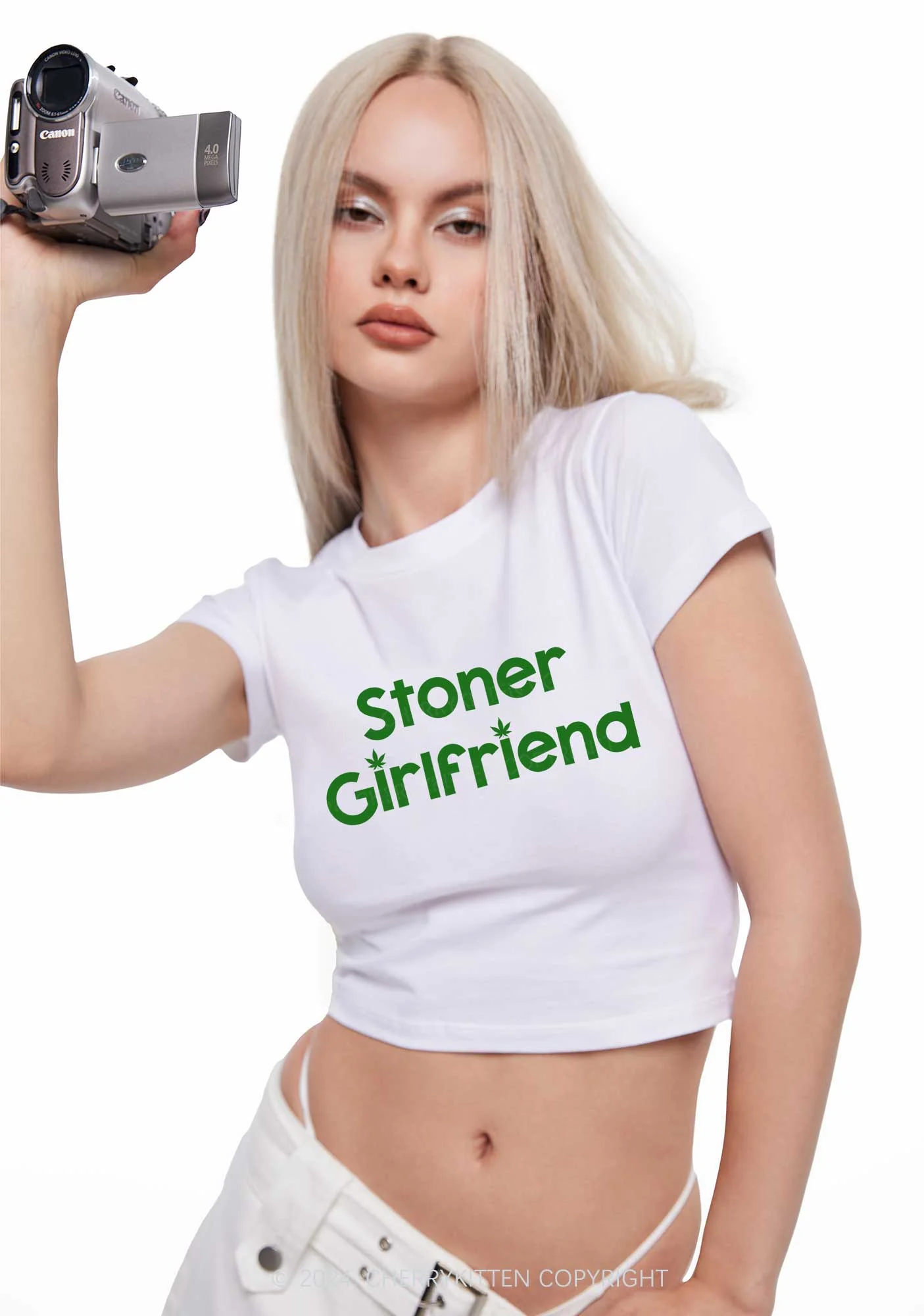 Stoner Girlfriend Y2K Baby Tee Cherrykitten - Image 2