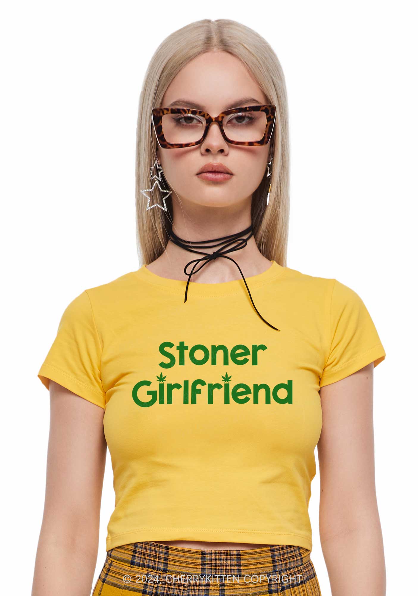 Stoner Girlfriend Y2K Baby Tee Cherrykitten - Image 3