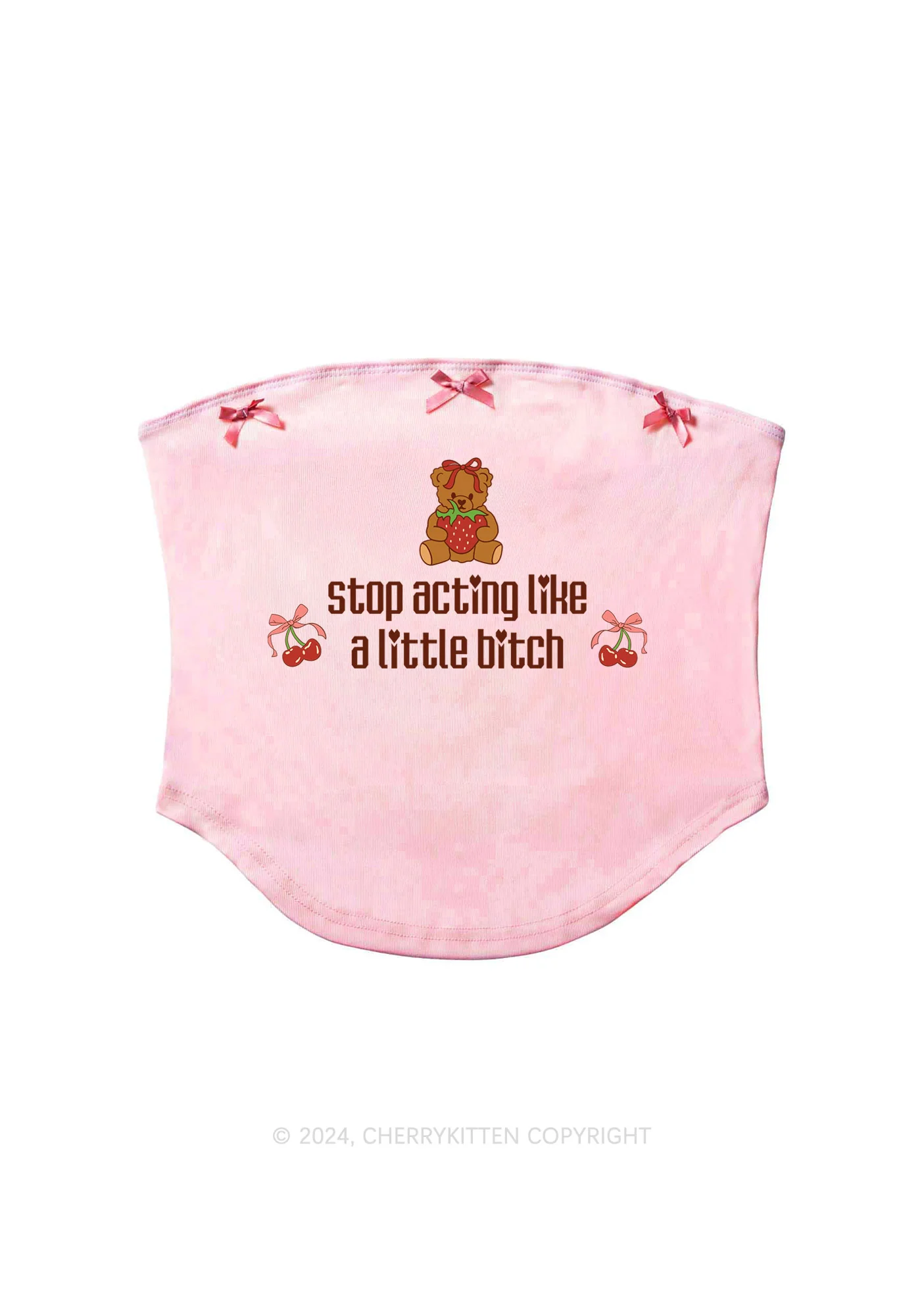 Stop Acting Bxxch Y2K Pink Bow Tie Tube Top Cherrykitten - Image 2