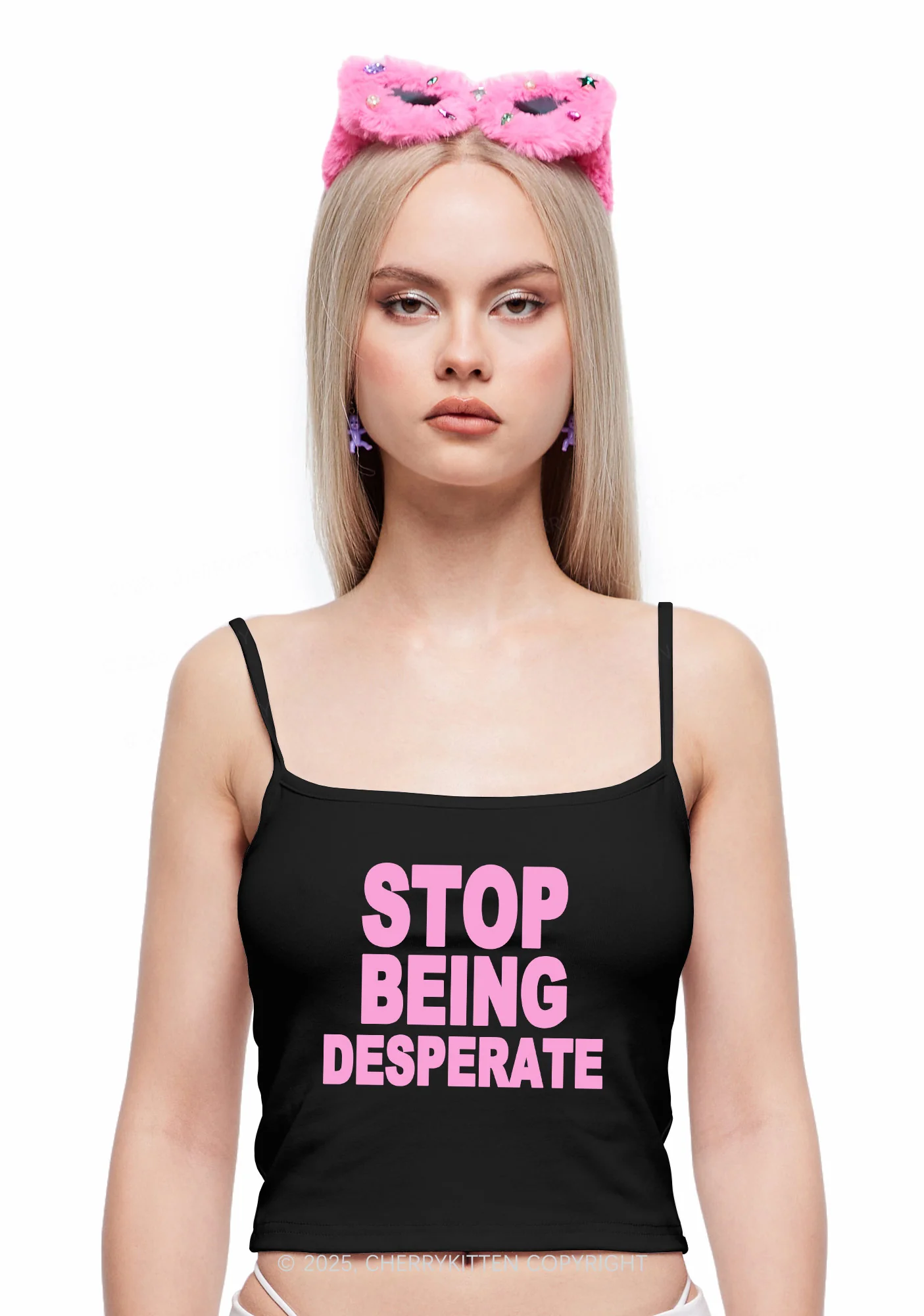 Stop Being Desperate Y2K Spaghetti Strap Cami Cherrykitten - Image 2