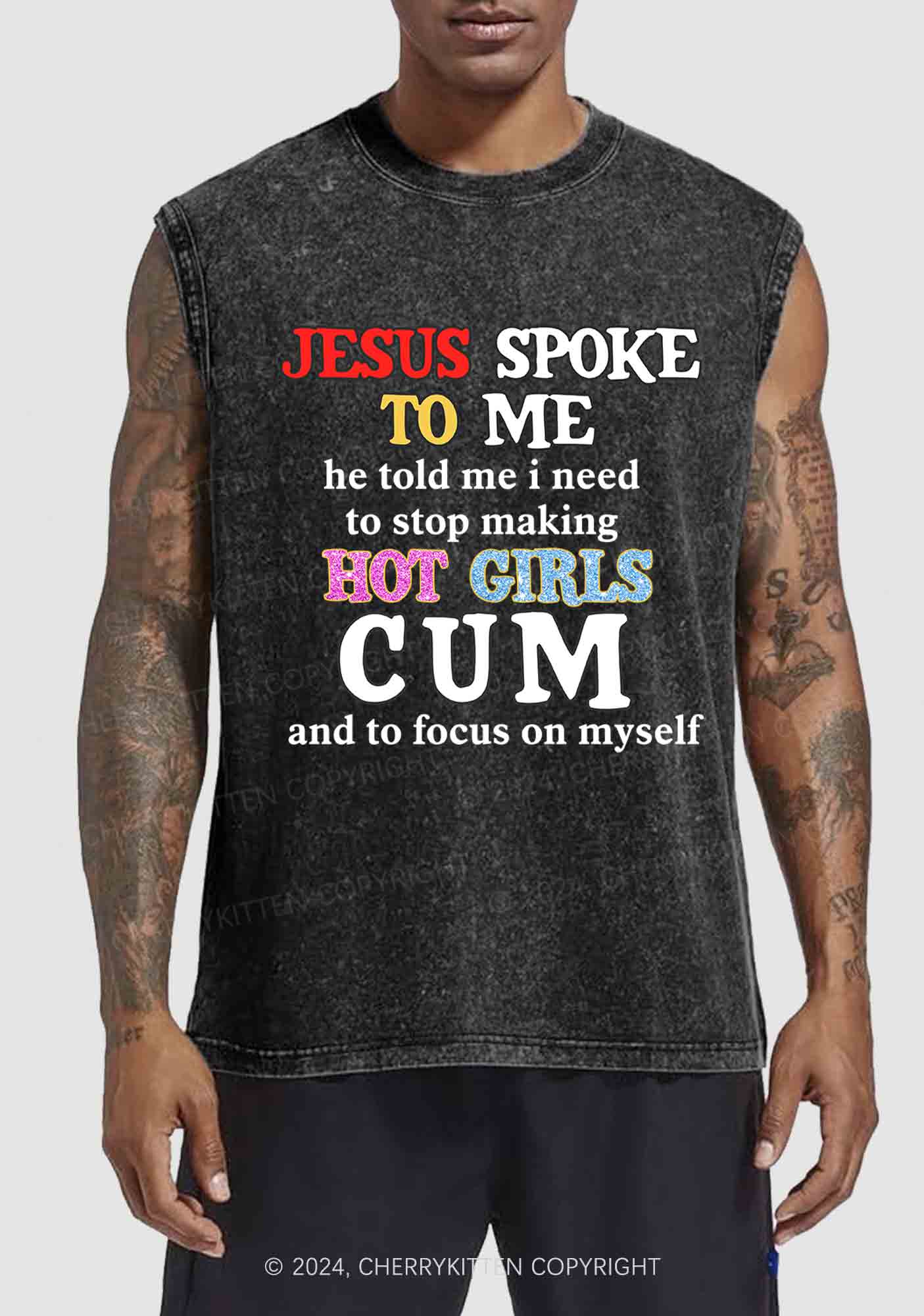 Stop Making Hot Girls Cum Y2K Washed Tank Cherrykitten - Image 2