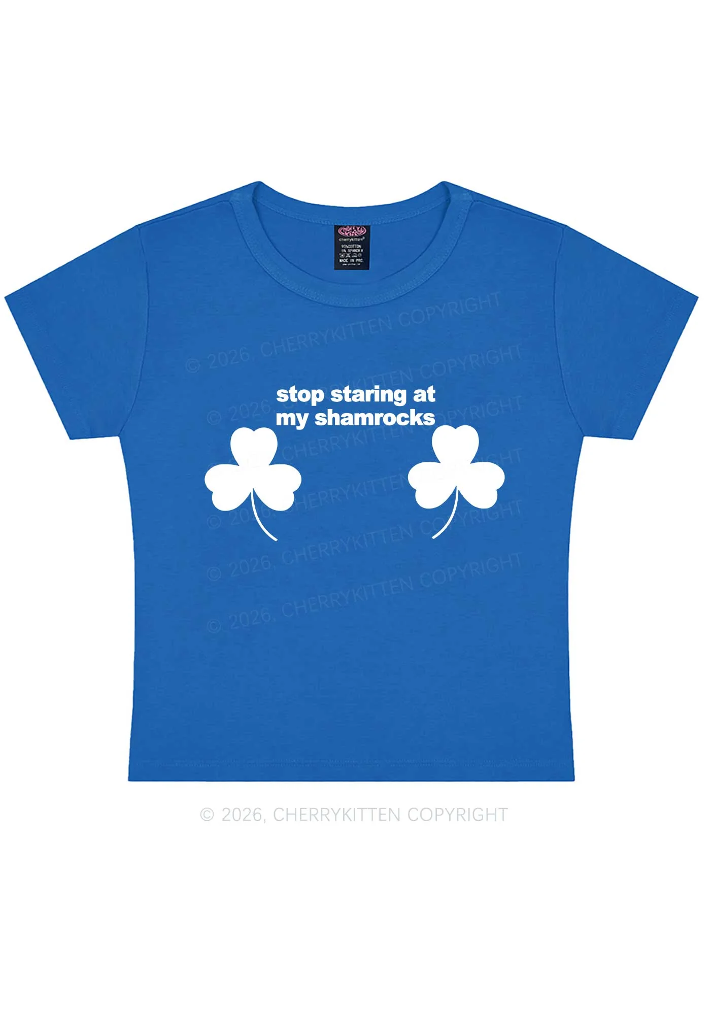 Stop Staring At My Shamrocks St Patricks Y2K Baby Tee Cherrykitten - Image 10