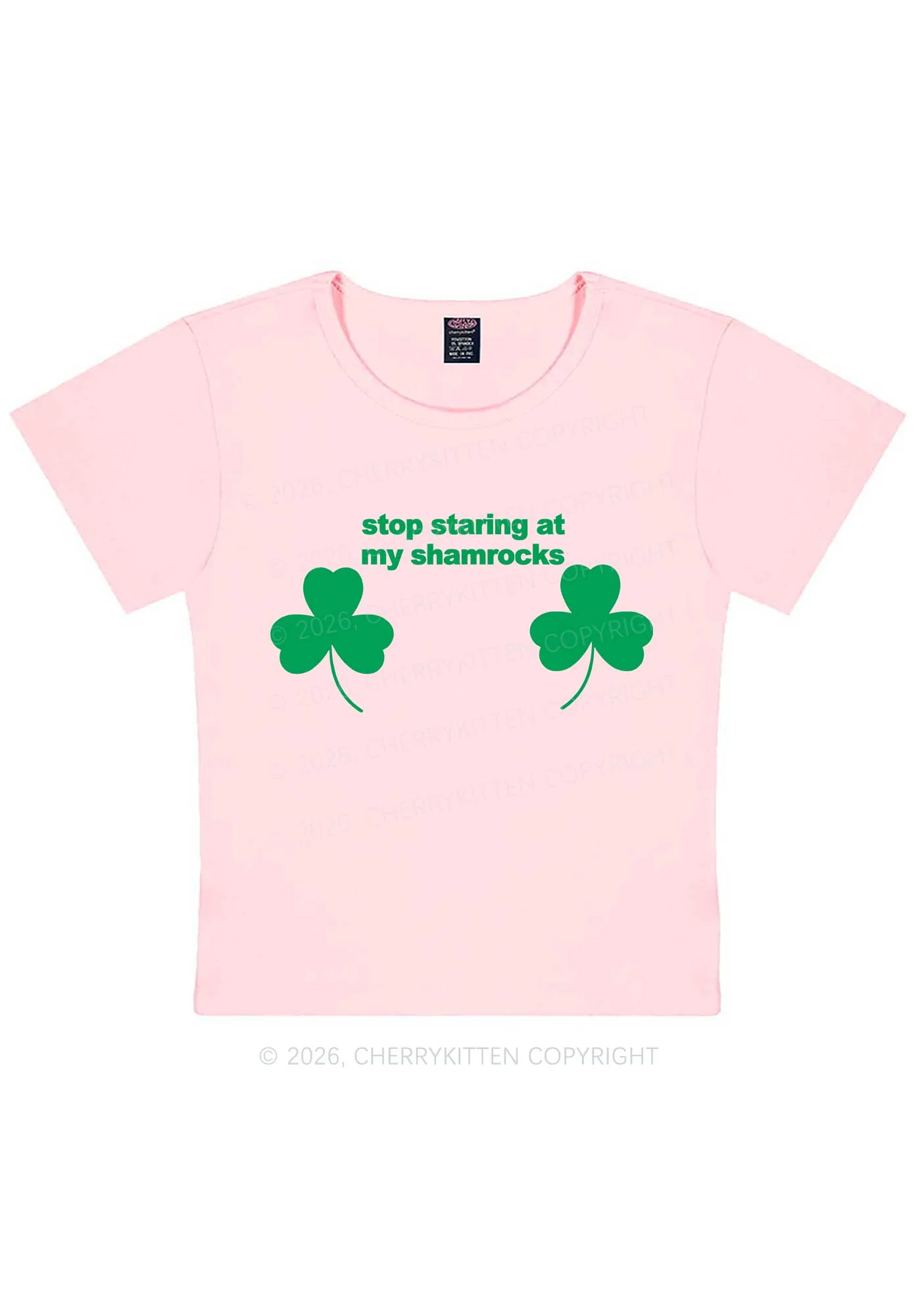 Stop Staring At My Shamrocks St Patricks Y2K Baby Tee Cherrykitten - Image 12
