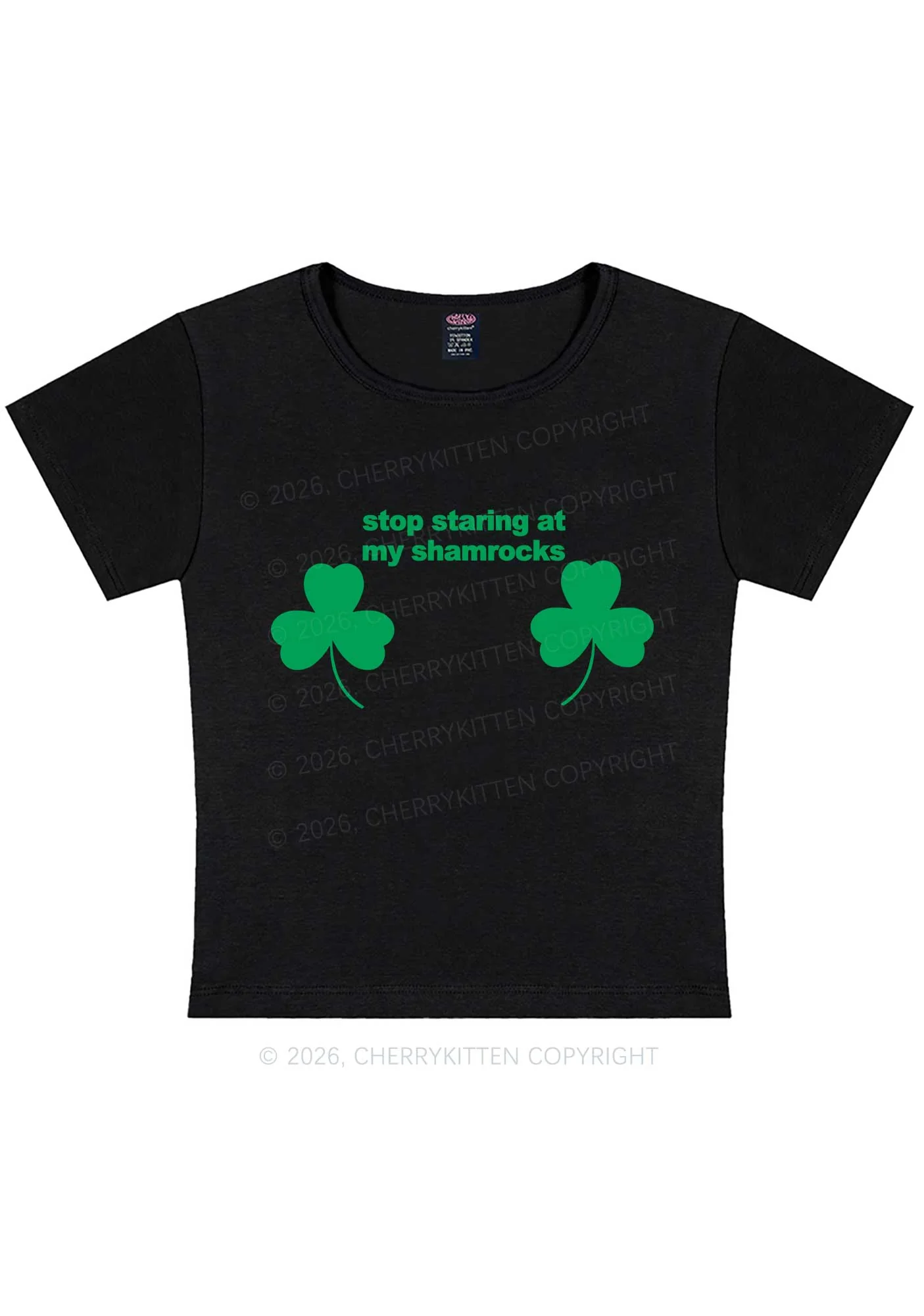 Stop Staring At My Shamrocks St Patricks Y2K Baby Tee Cherrykitten - Image 3