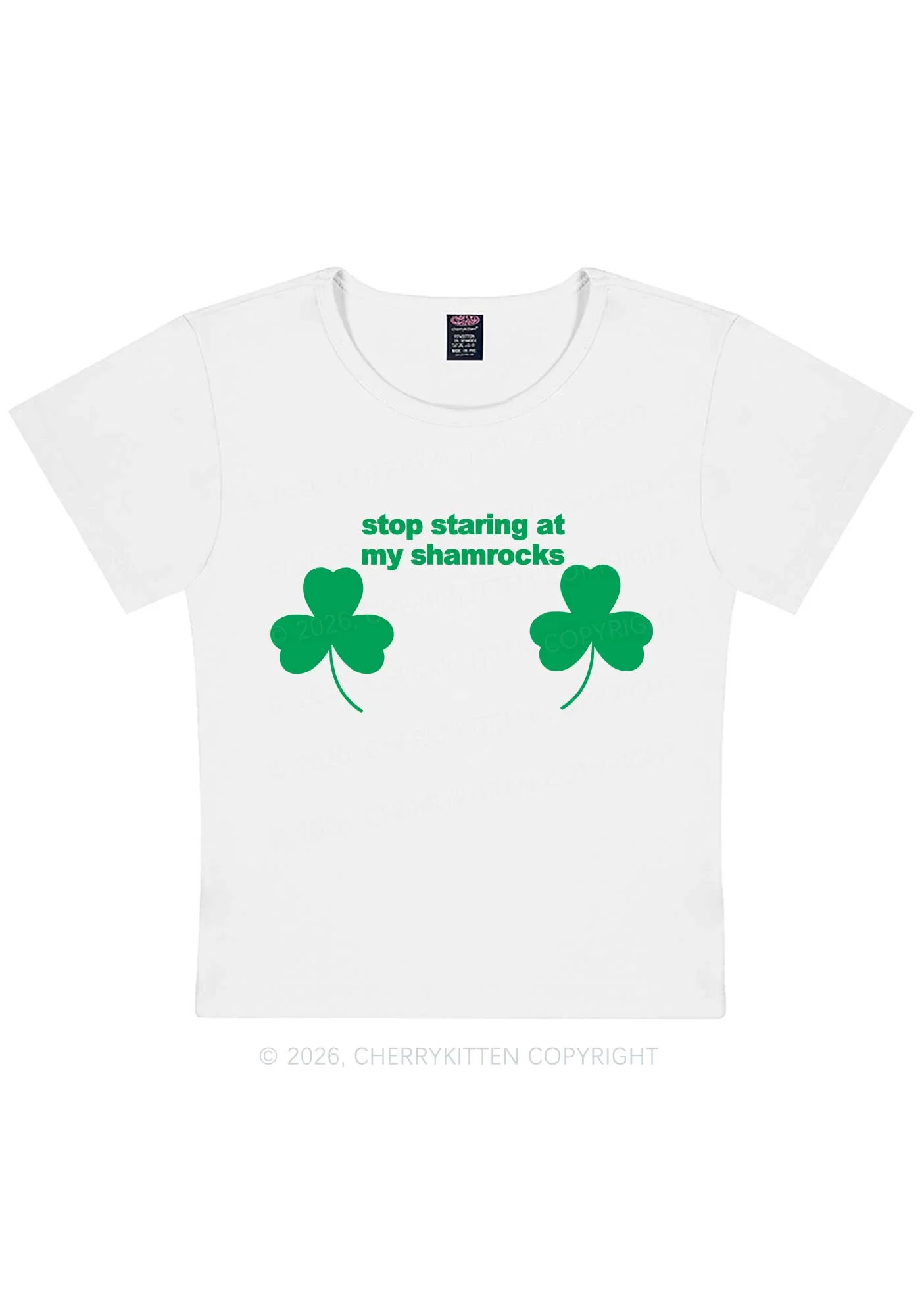 Stop Staring At My Shamrocks St Patricks Y2K Baby Tee Cherrykitten - Image 4