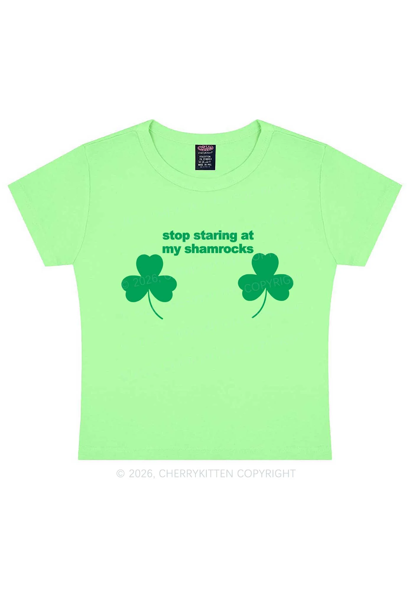 Stop Staring At My Shamrocks St Patricks Y2K Baby Tee Cherrykitten - Image 5
