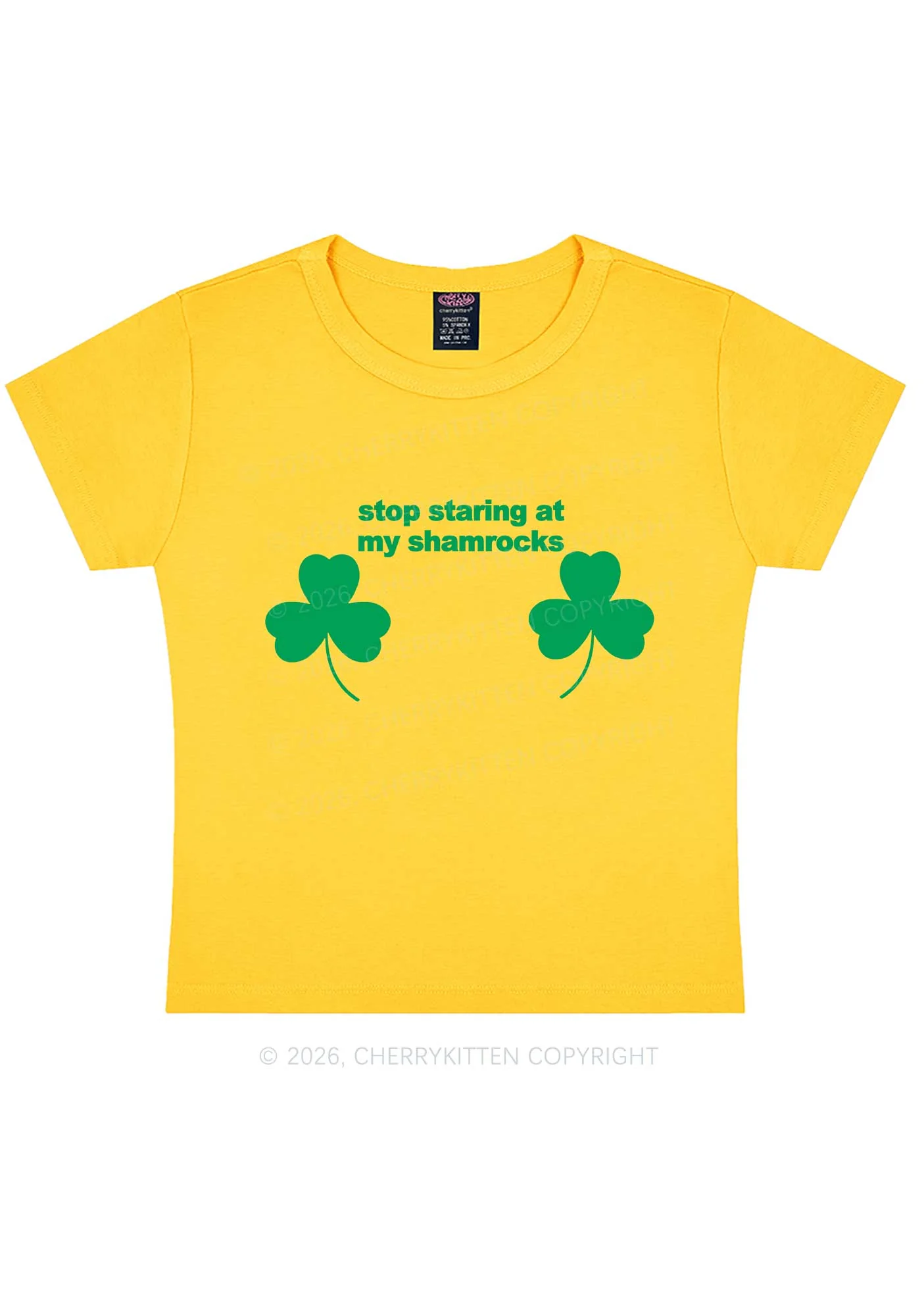 Stop Staring At My Shamrocks St Patricks Y2K Baby Tee Cherrykitten - Image 6