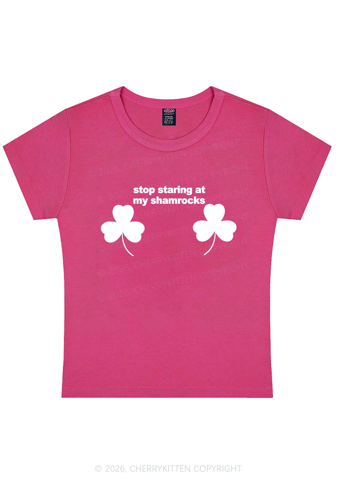 Stop Staring At My Shamrocks St Patricks Y2K Baby Tee Cherrykitten - Image 7
