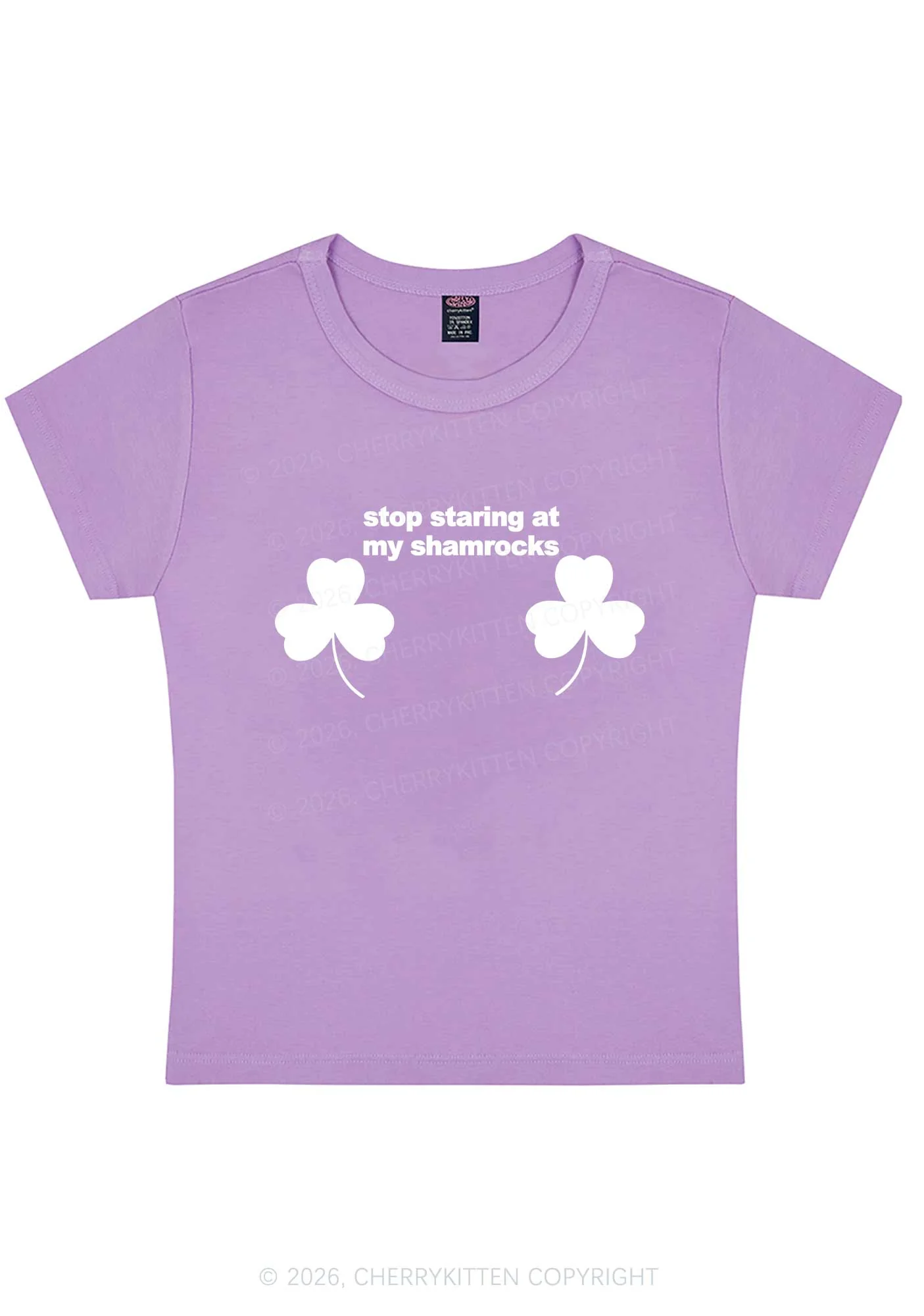 Stop Staring At My Shamrocks St Patricks Y2K Baby Tee Cherrykitten - Image 8