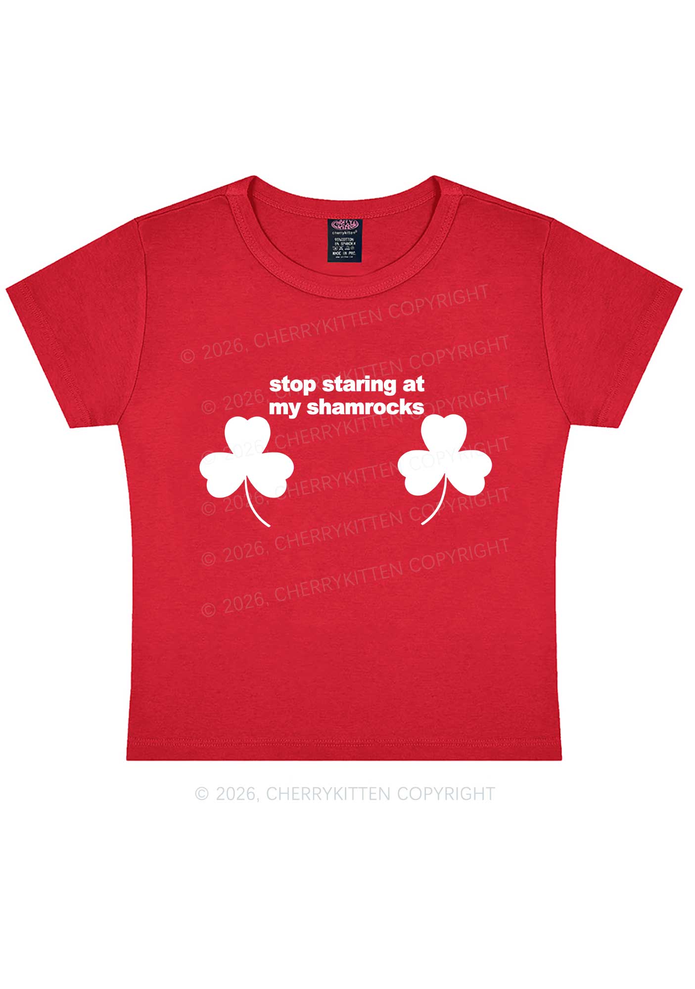 Stop Staring At My Shamrocks St Patricks Y2K Baby Tee Cherrykitten - Image 9