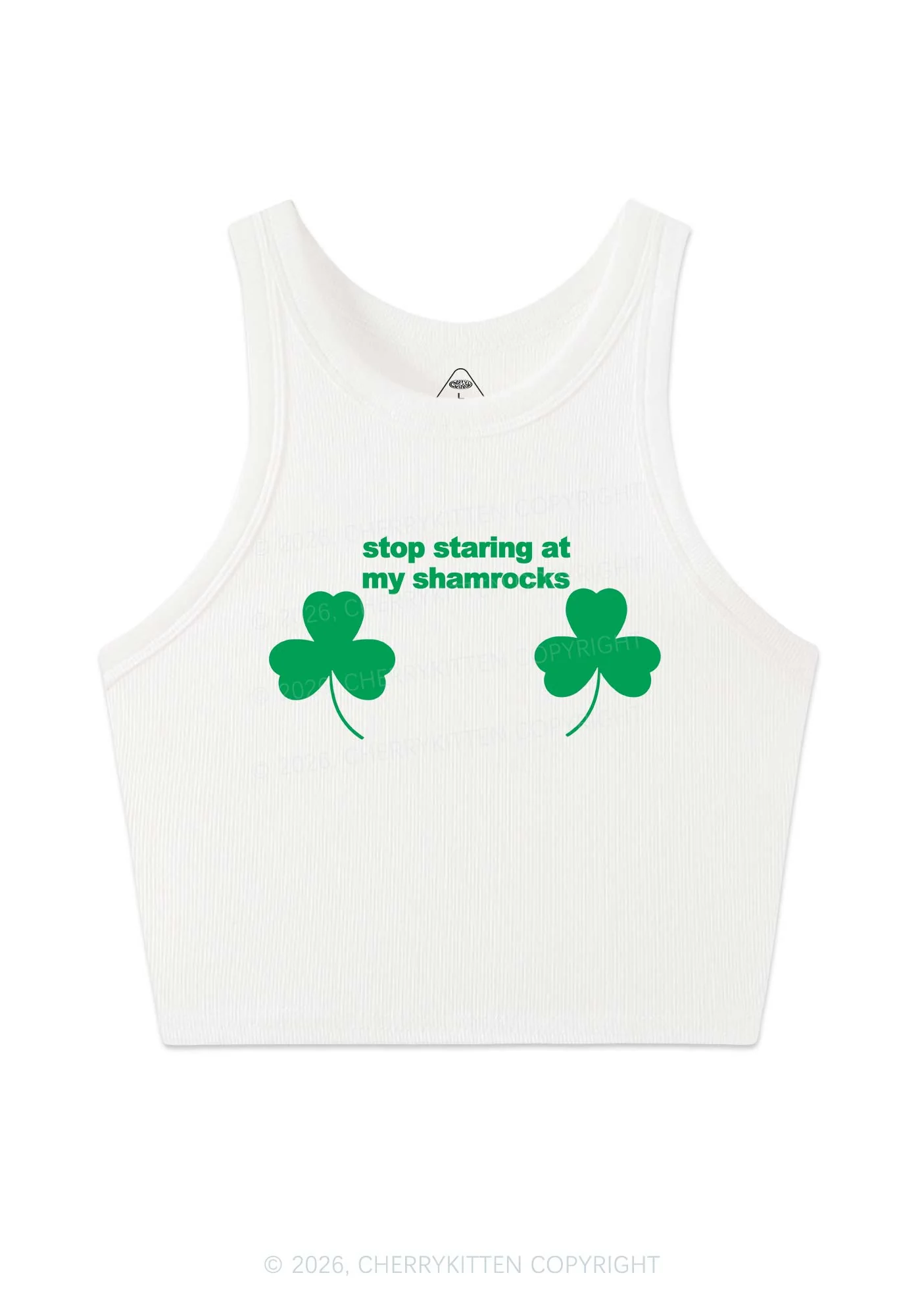 Stop Staring At My Shamrocks St Patricks Y2K Crop Tank Top Cherrykitten - Image 3