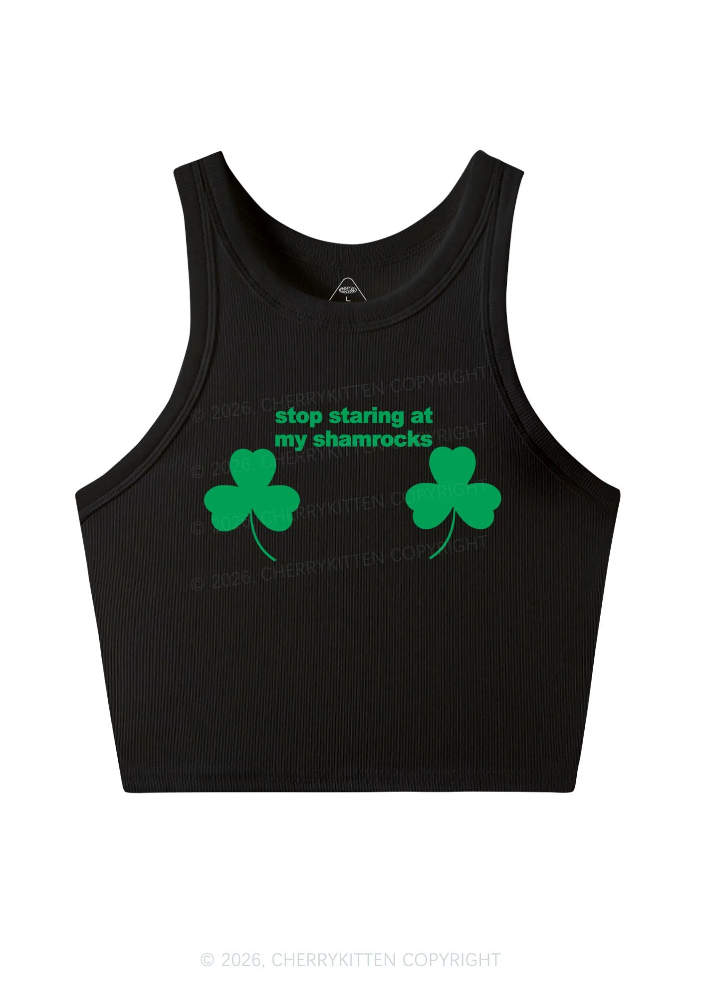 Stop Staring At My Shamrocks St Patricks Y2K Crop Tank Top Cherrykitten - Image 4