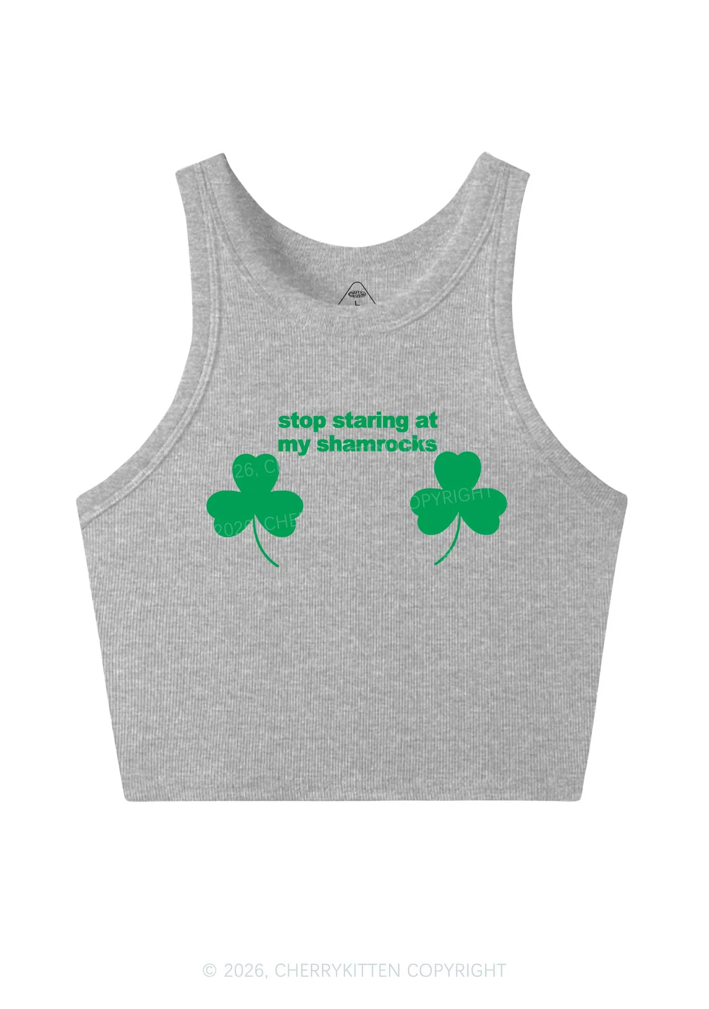 Stop Staring At My Shamrocks St Patricks Y2K Crop Tank Top Cherrykitten - Image 5