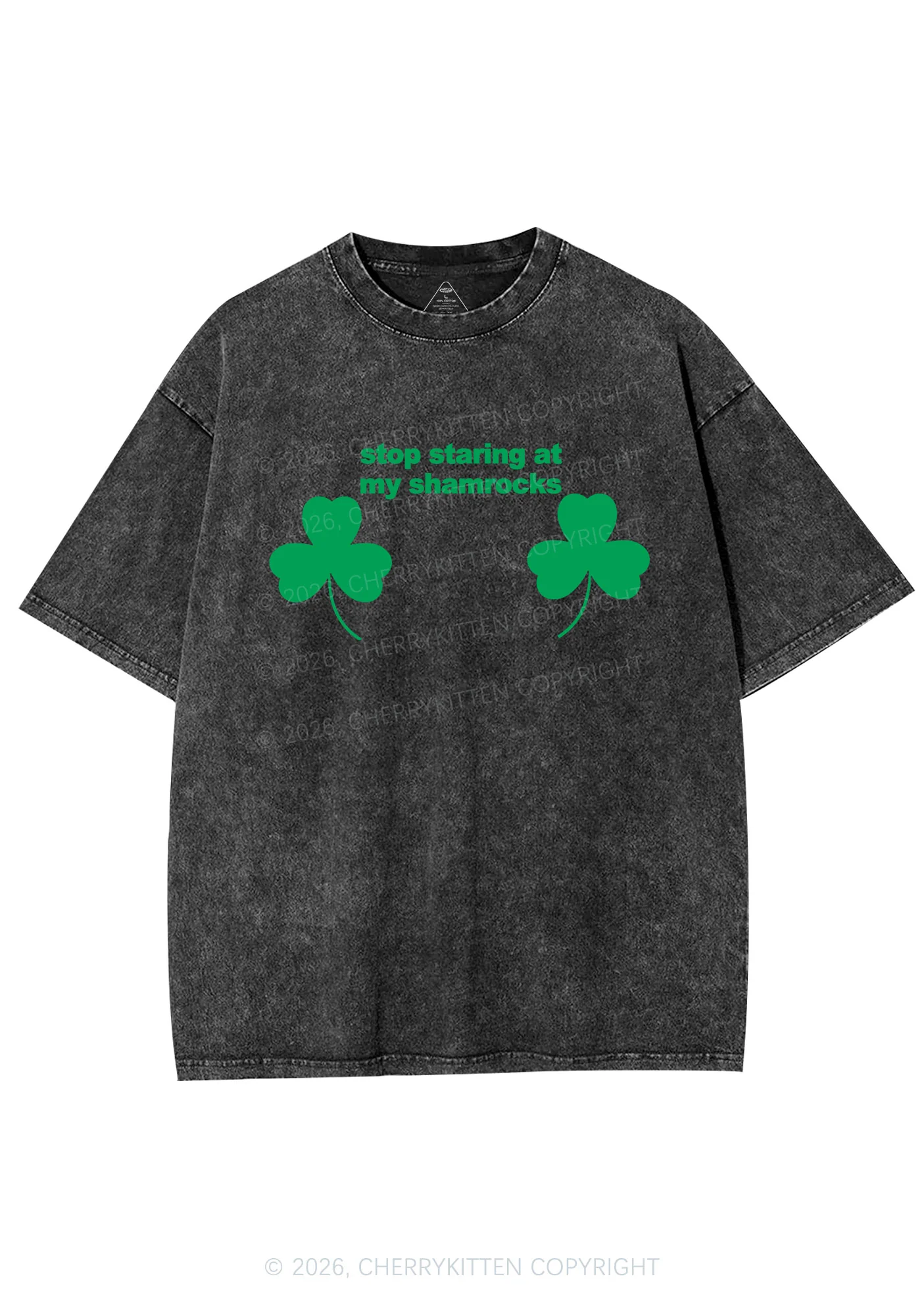 Stop Staring At My Shamrocks St Patricks Y2K Shirts Washed Tee Cherrykitten - Image 3