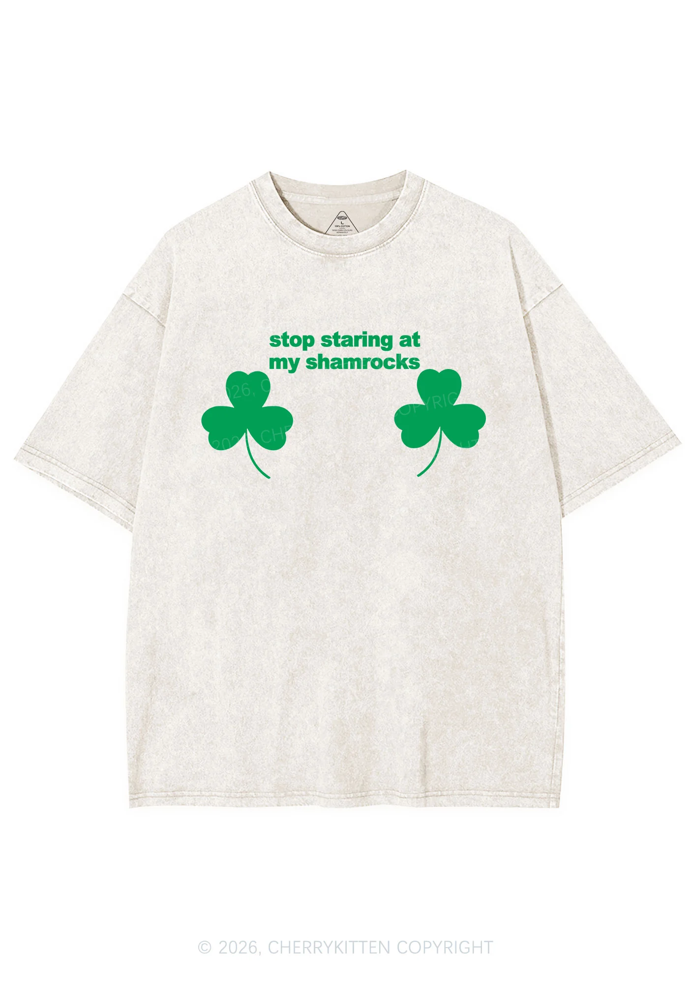 Stop Staring At My Shamrocks St Patricks Y2K Shirts Washed Tee Cherrykitten - Image 4