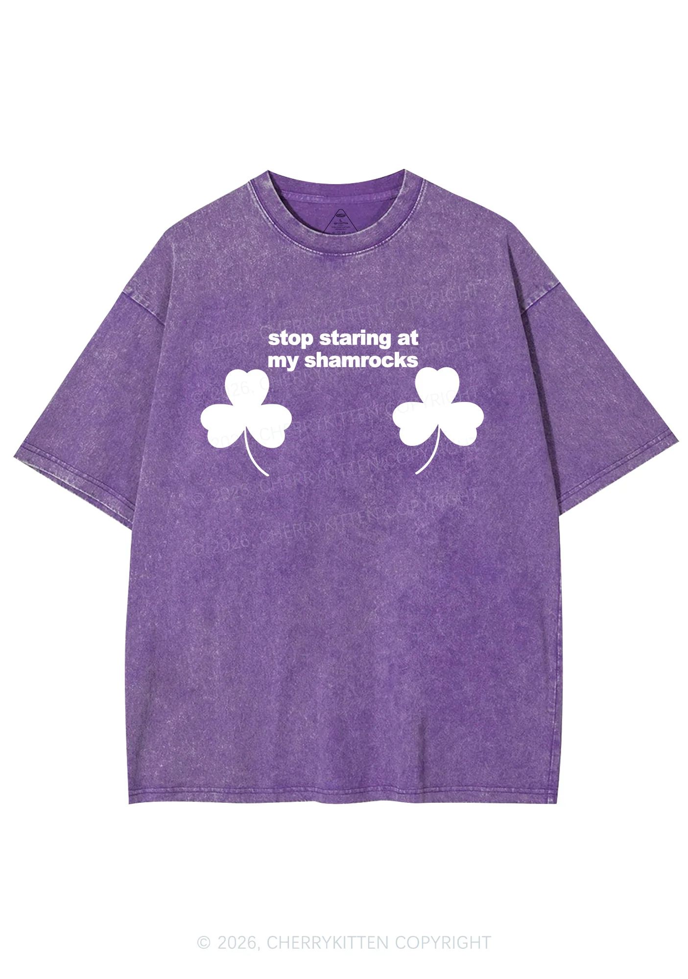 Stop Staring At My Shamrocks St Patricks Y2K Shirts Washed Tee Cherrykitten - Image 6