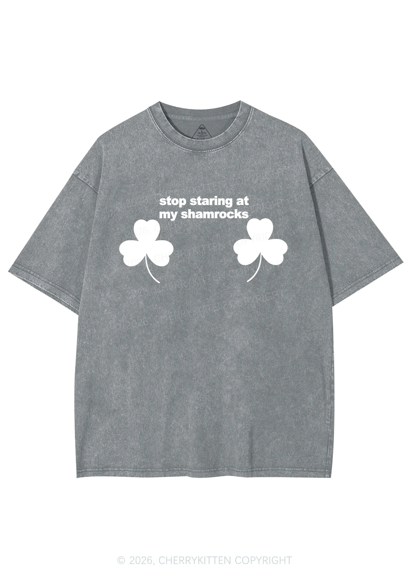 Stop Staring At My Shamrocks St Patricks Y2K Shirts Washed Tee Cherrykitten - Image 7