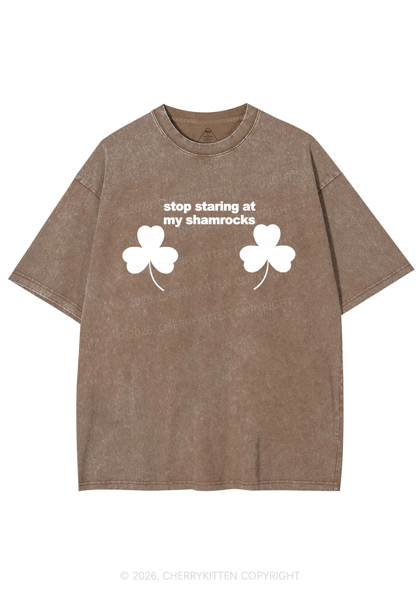 Stop Staring At My Shamrocks St Patricks Y2K Shirts Washed Tee Cherrykitten - Image 8