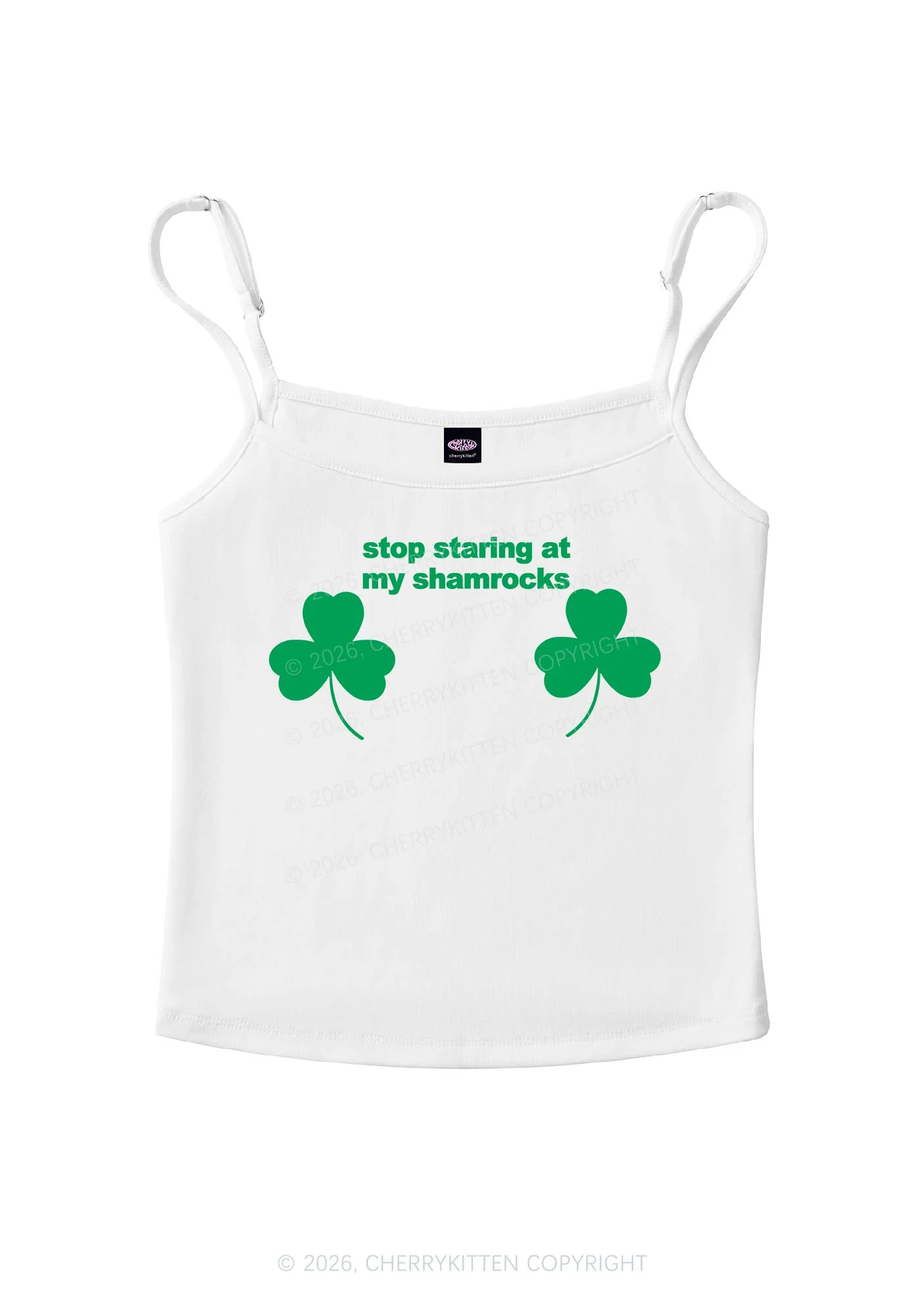 Stop Staring At My Shamrocks St Patricks Y2K Spaghetti Strap Cami Cherrykitten - Image 3