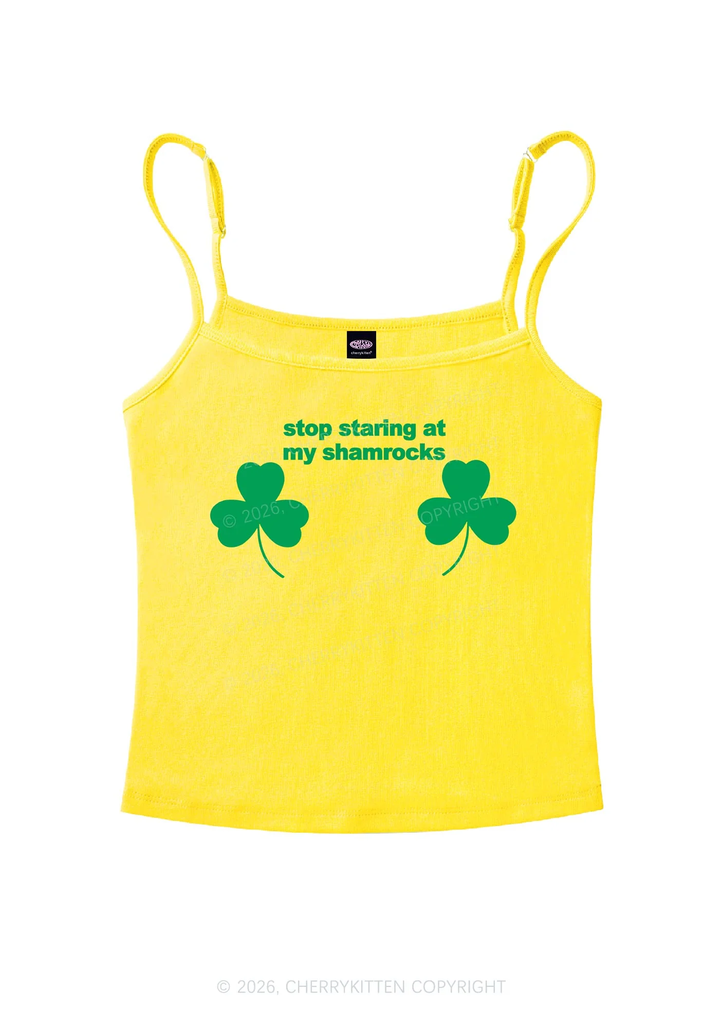 Stop Staring At My Shamrocks St Patricks Y2K Spaghetti Strap Cami Cherrykitten - Image 4