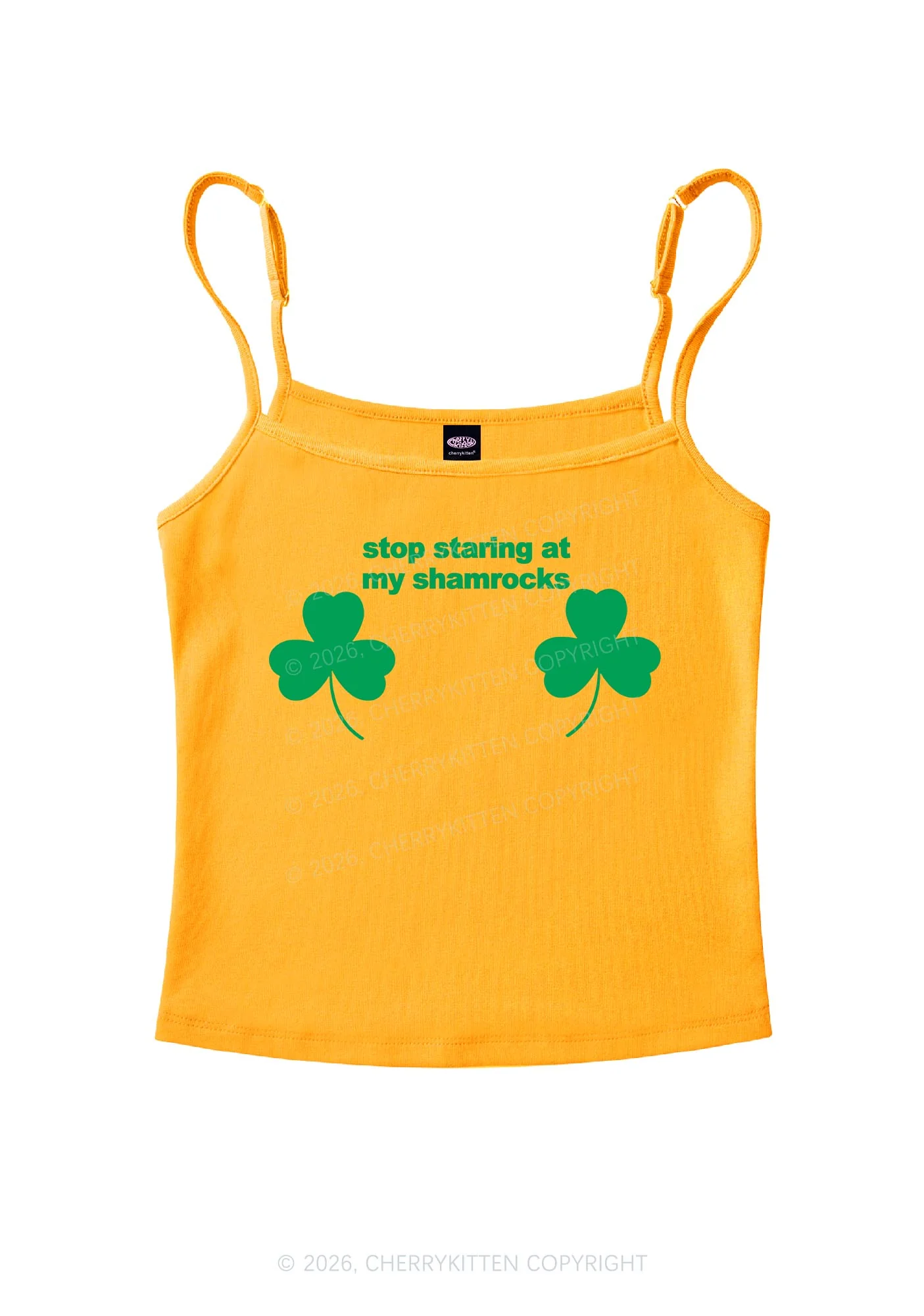 Stop Staring At My Shamrocks St Patricks Y2K Spaghetti Strap Cami Cherrykitten - Image 5
