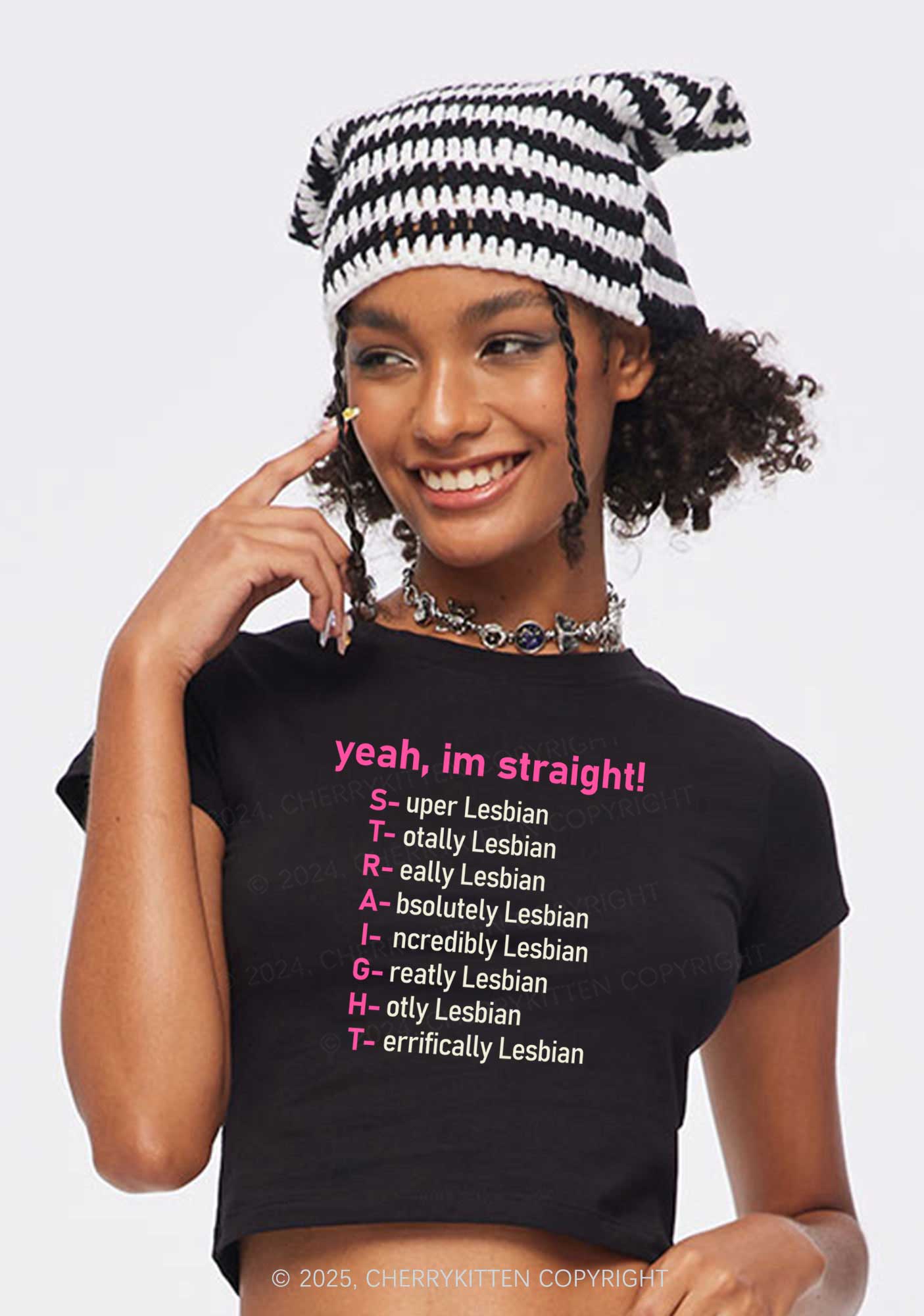 Straight Lesbian Y2K Baby Tee Cherrykitten - Image 2