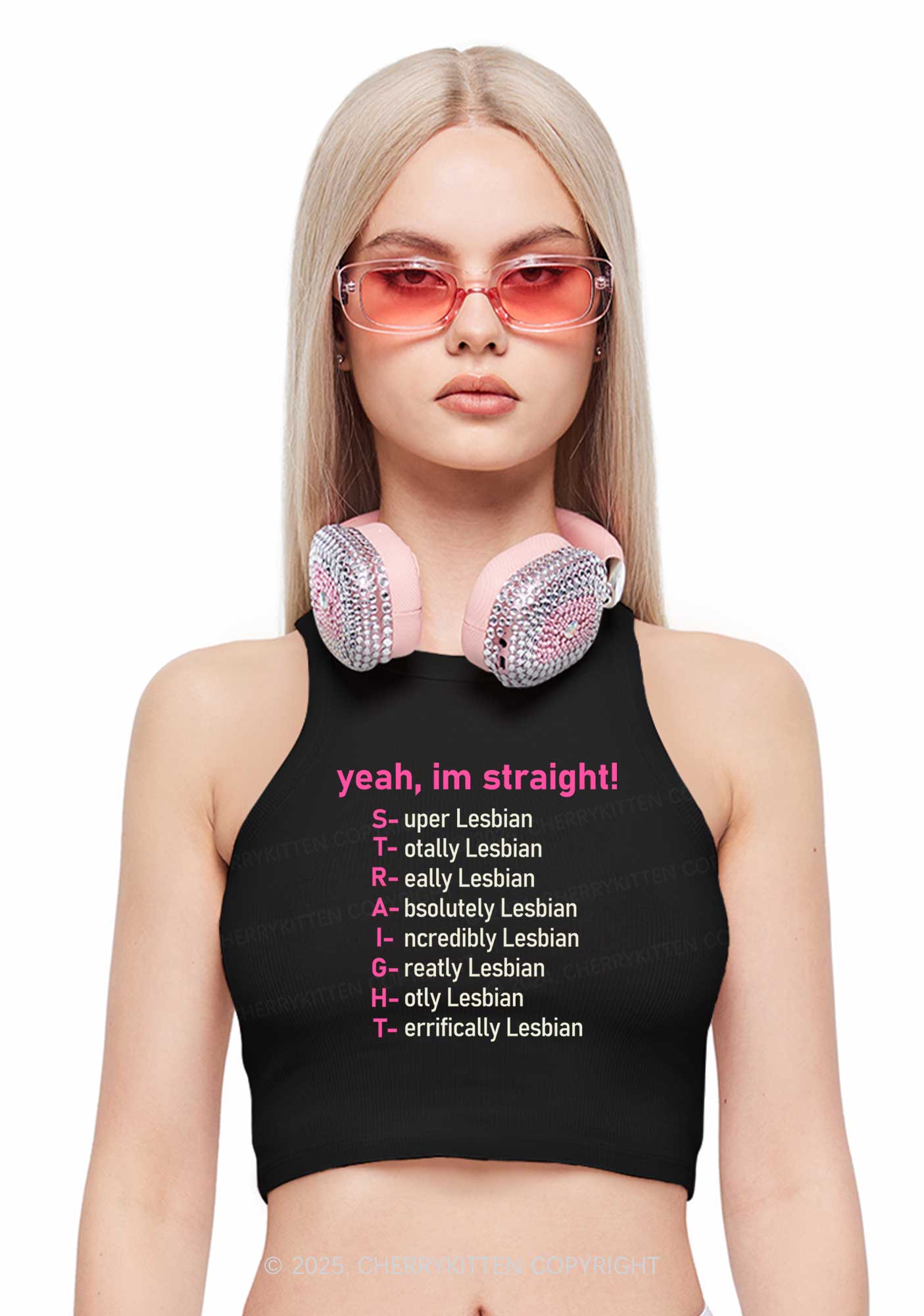 Straight Lesbian Y2K Crop Tank Top Cherrykitten - Image 2
