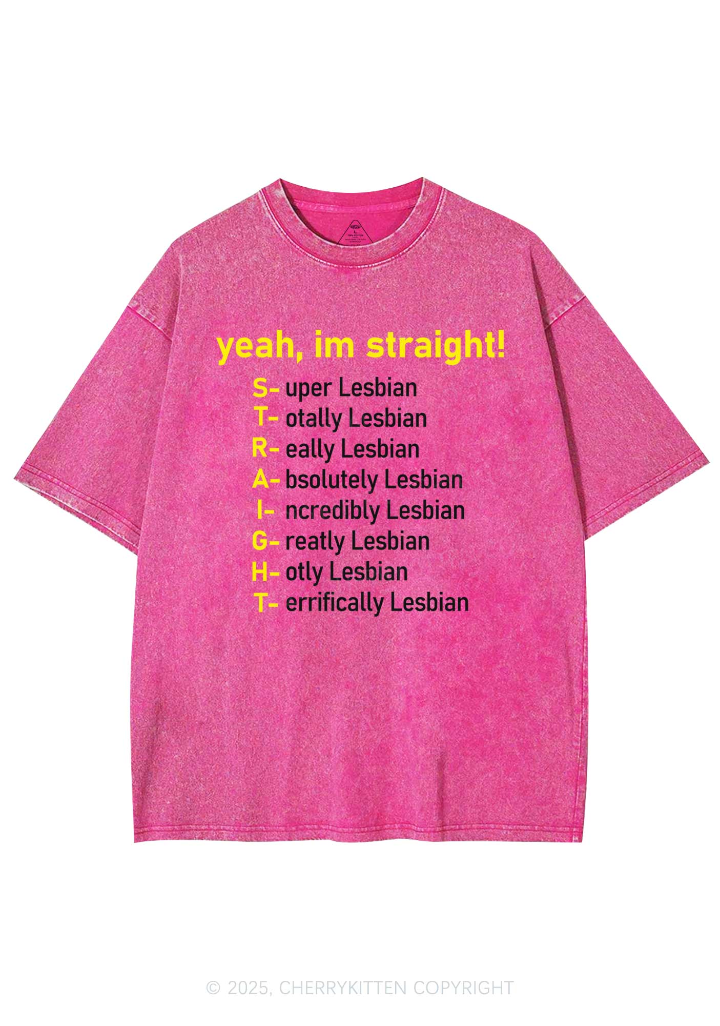 Straight Lesbian Y2K Shirts Washed Tee Cherrykitten - Image 3