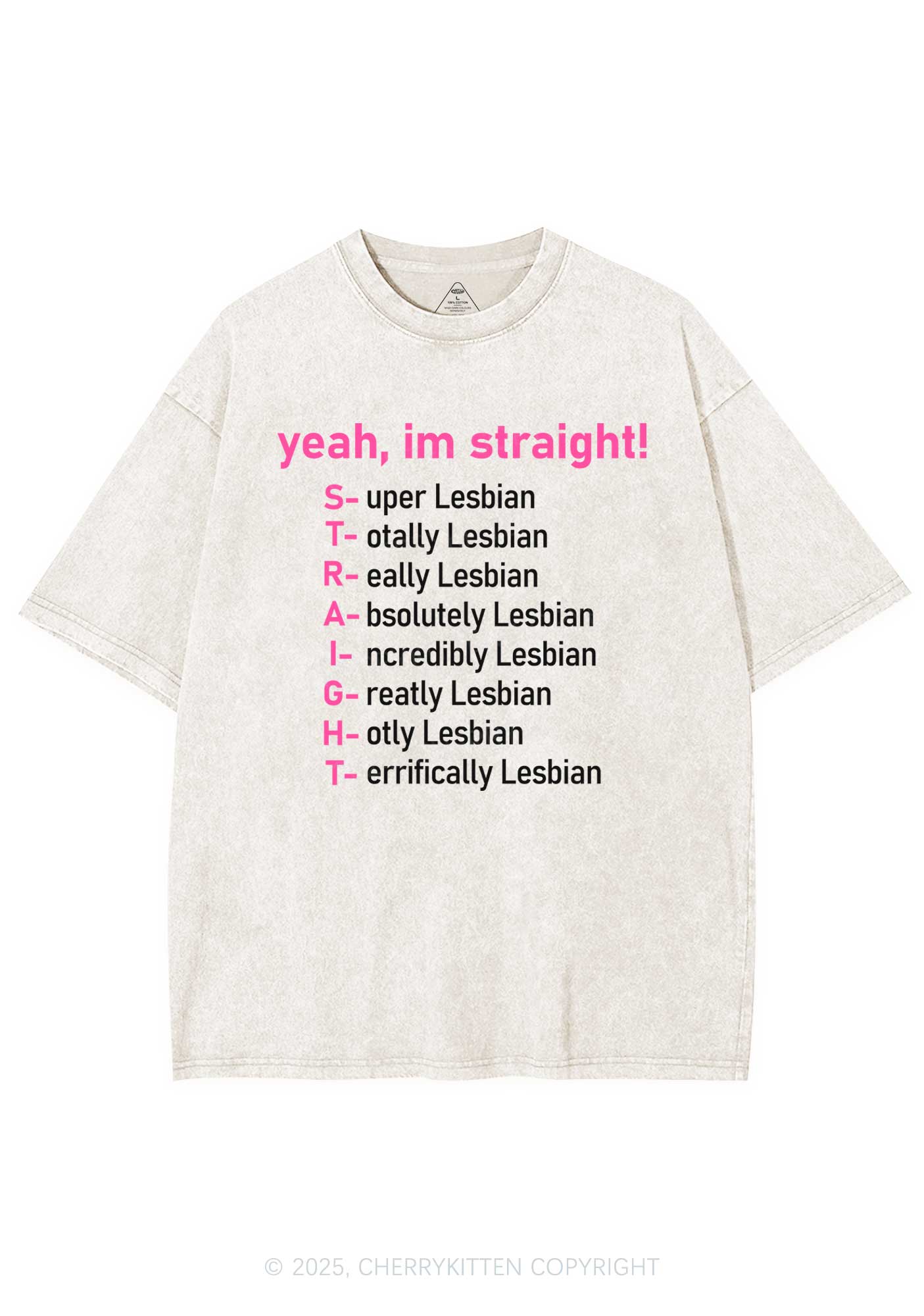 Straight Lesbian Y2K Shirts Washed Tee Cherrykitten - Image 5