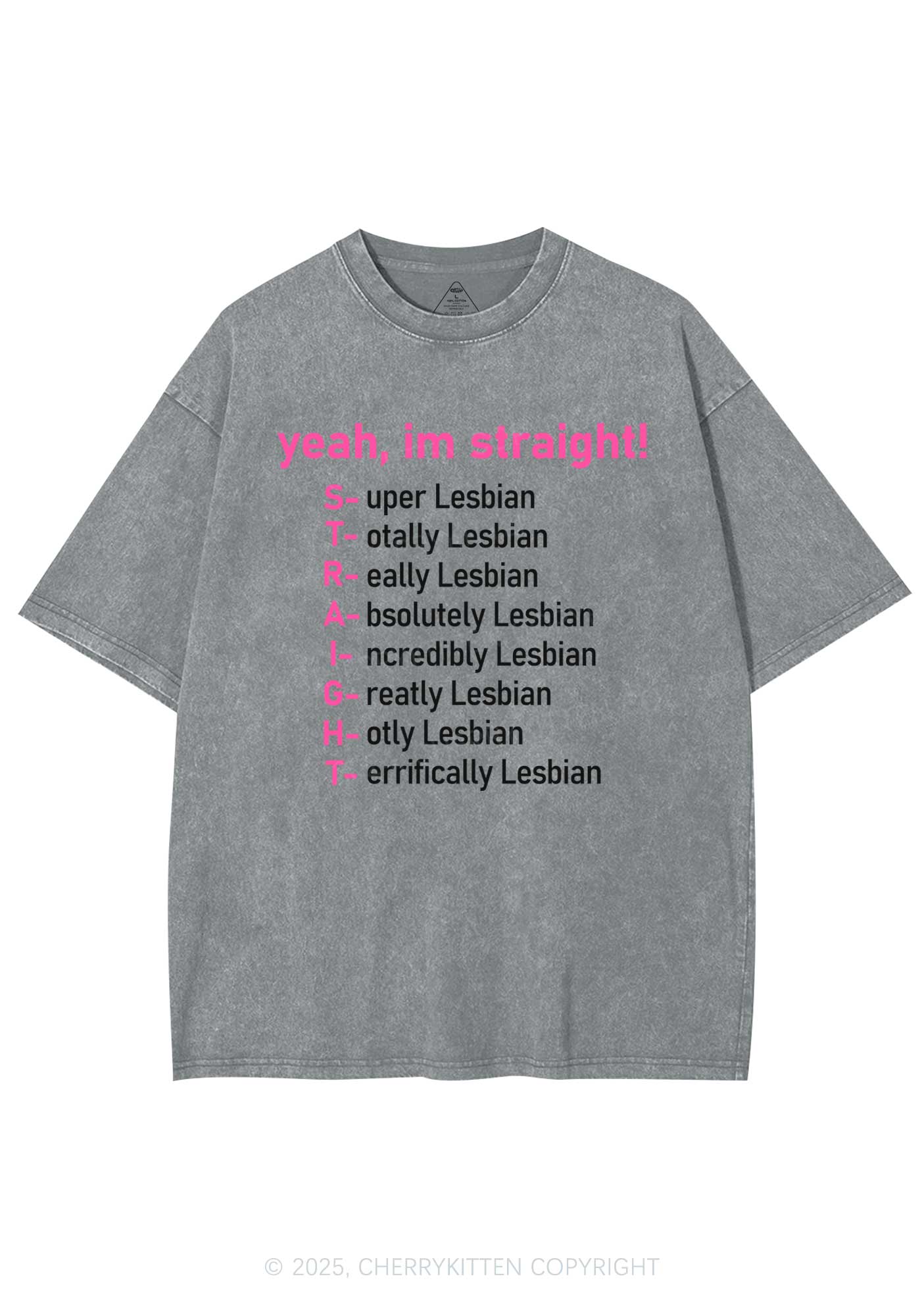 Straight Lesbian Y2K Shirts Washed Tee Cherrykitten - Image 7
