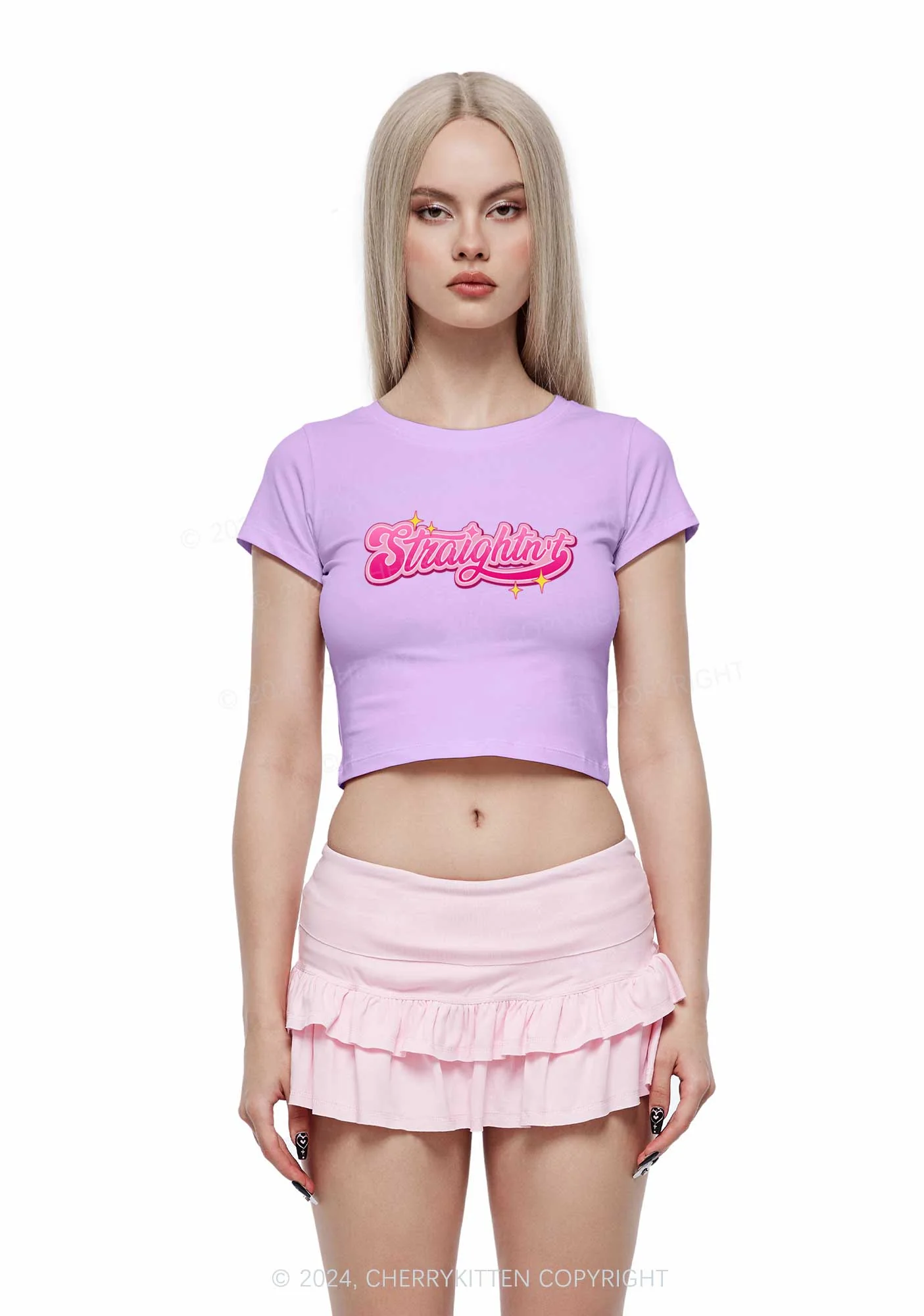 Straightn't Y2K Baby Tee Cherrykitten - Image 2