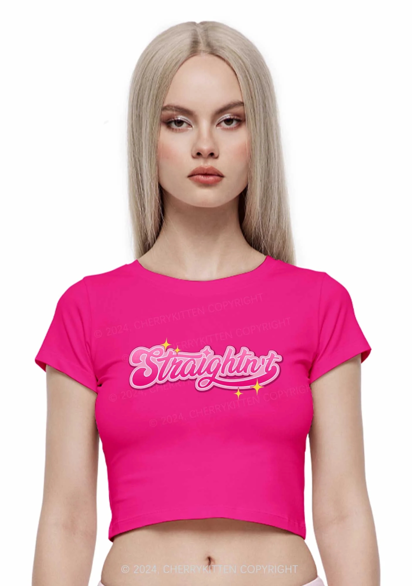 Straightn't Y2K Baby Tee Cherrykitten - Image 3